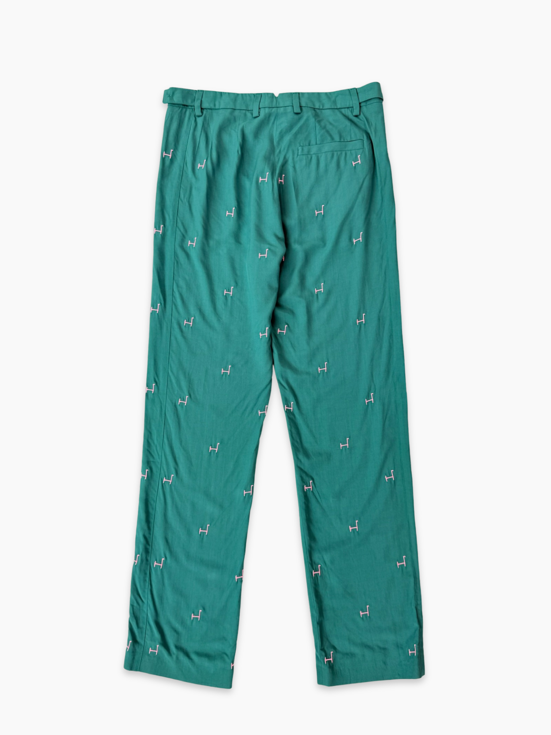Pantaloni verde smeraldo Kirin con motivo ricamato di giraffe in smoking