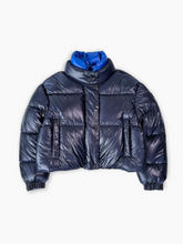 Piumino Blu Lucido Corto Con Interno Azzurro - Blu | dBlank