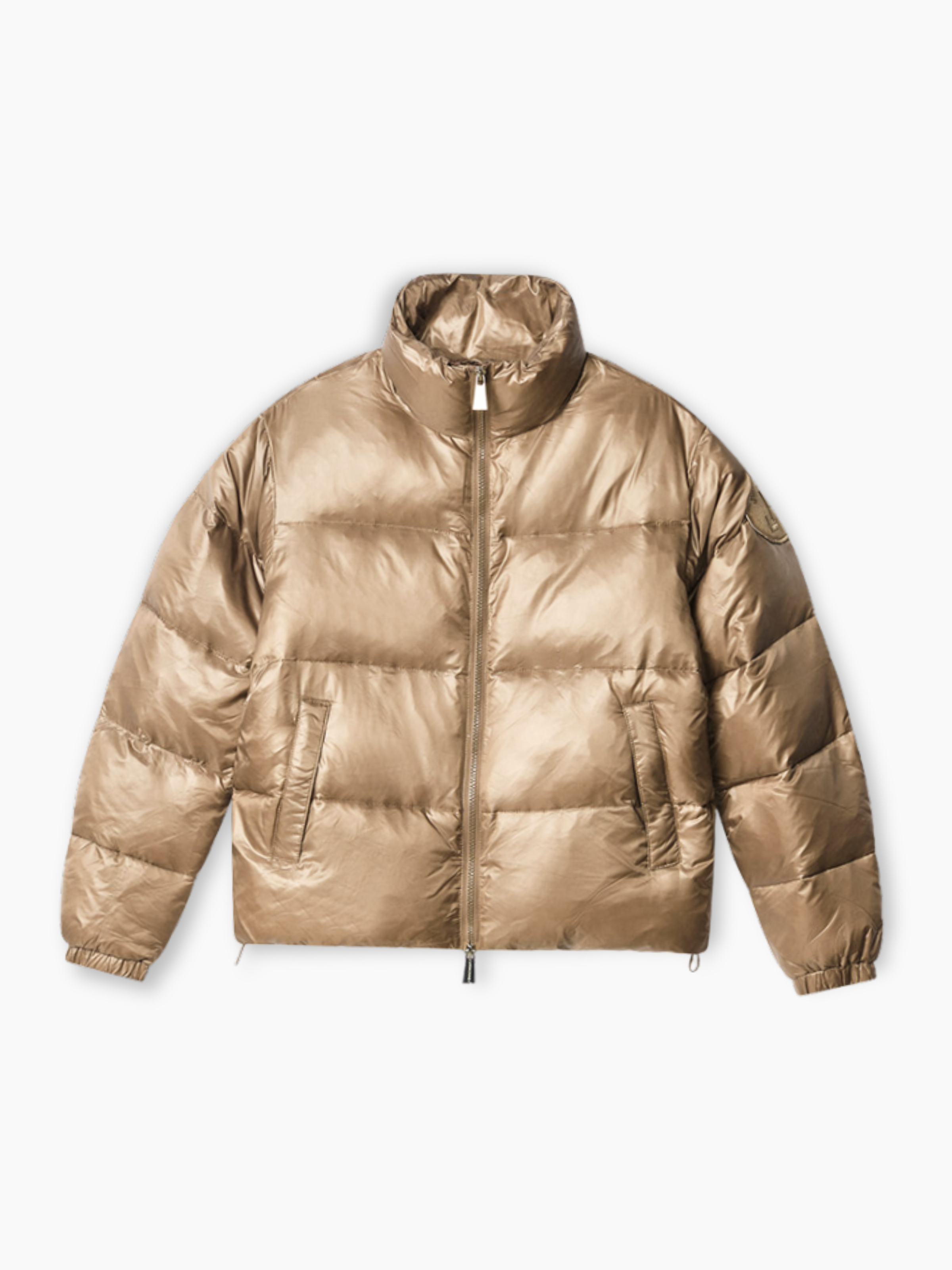 Piumino bronzo Hinnominate con collo alto e zip vista frontale
