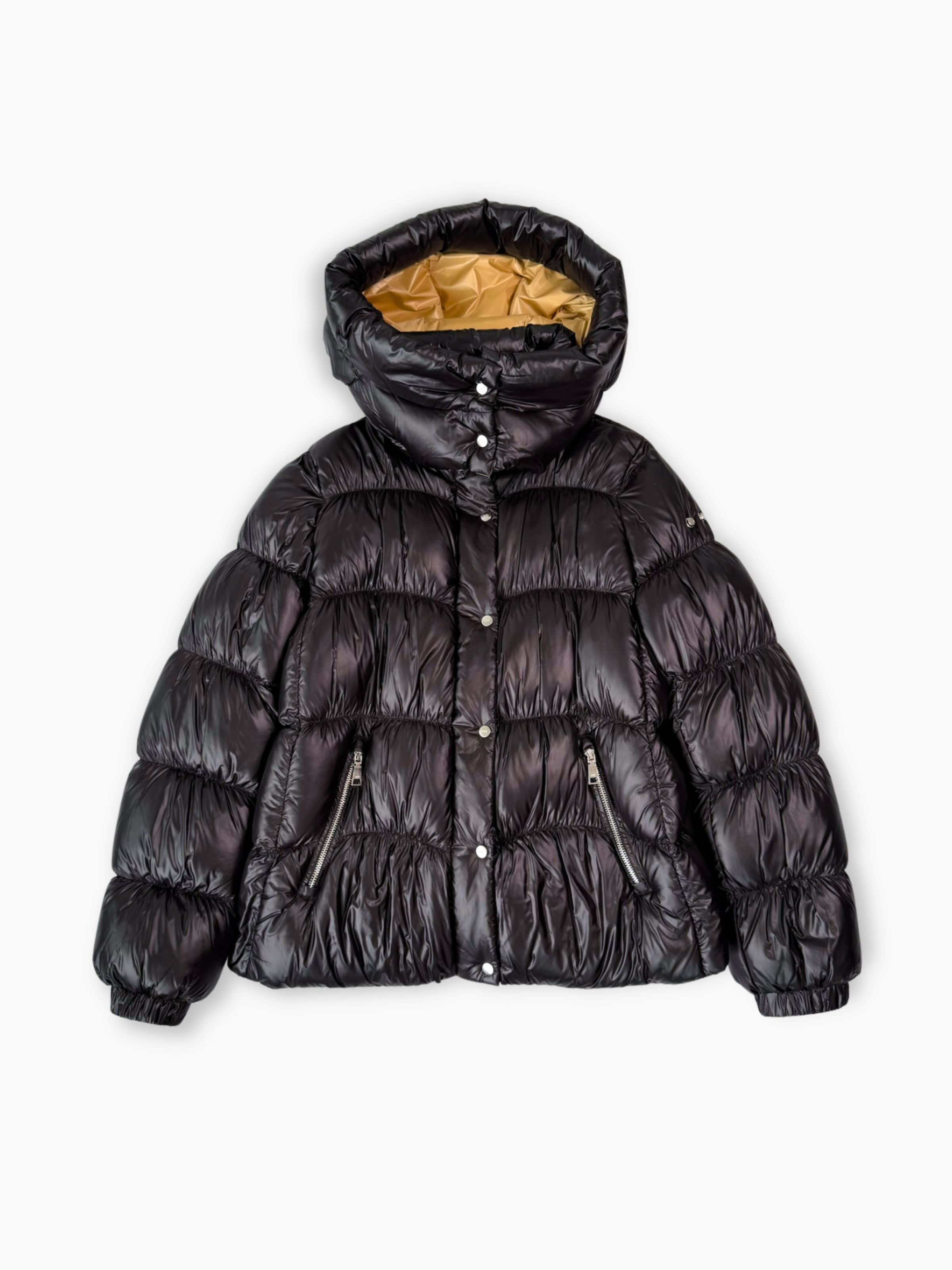 Piumino imbottito ADD nero lucido con cappuccio vista frontale