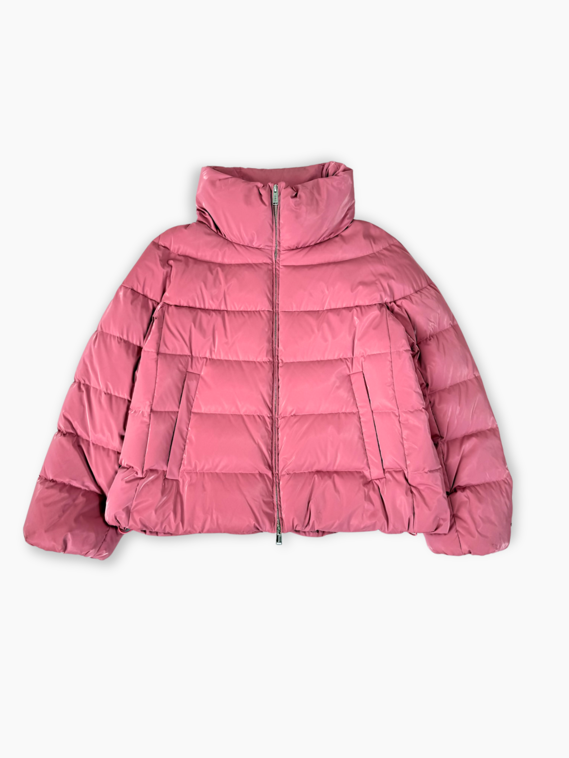 Piumino rosa cipria ADD corto con zip frontale vista frontale