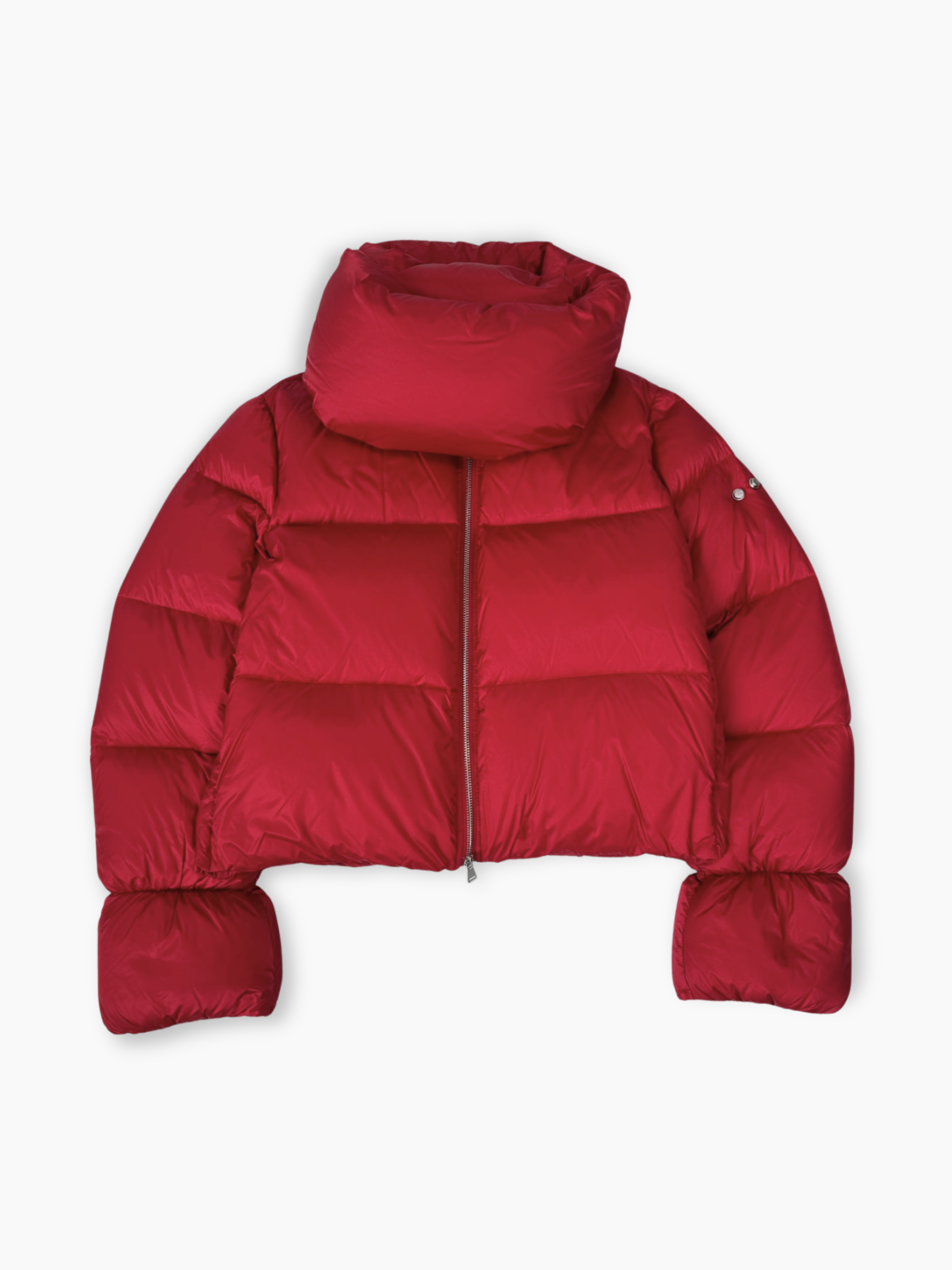 Piumino corto ADD rosso con collo alto imbottito vista frontale