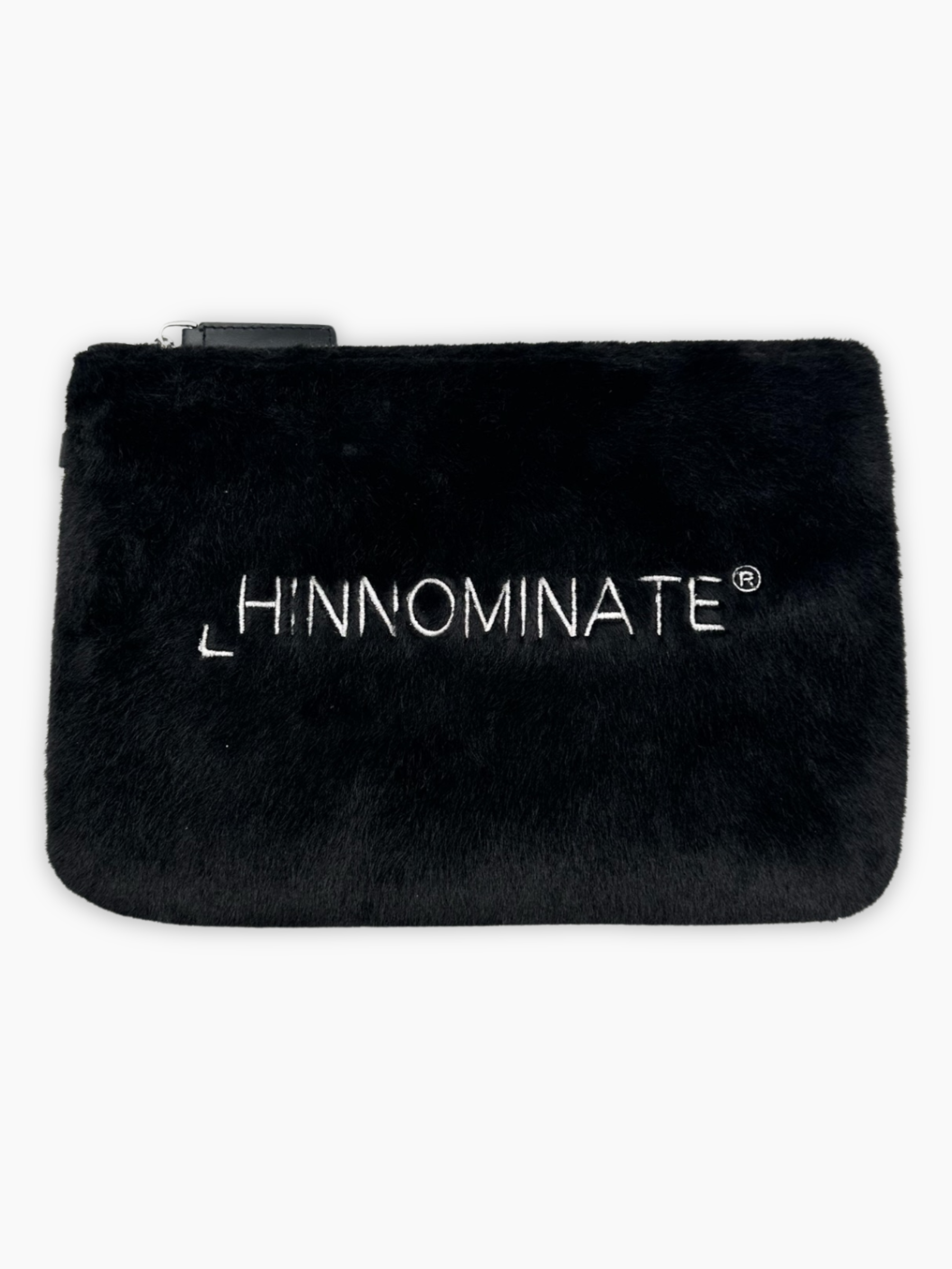 Pochette in ecopelliccia nera Hinnominate con ricamo frontale bianco