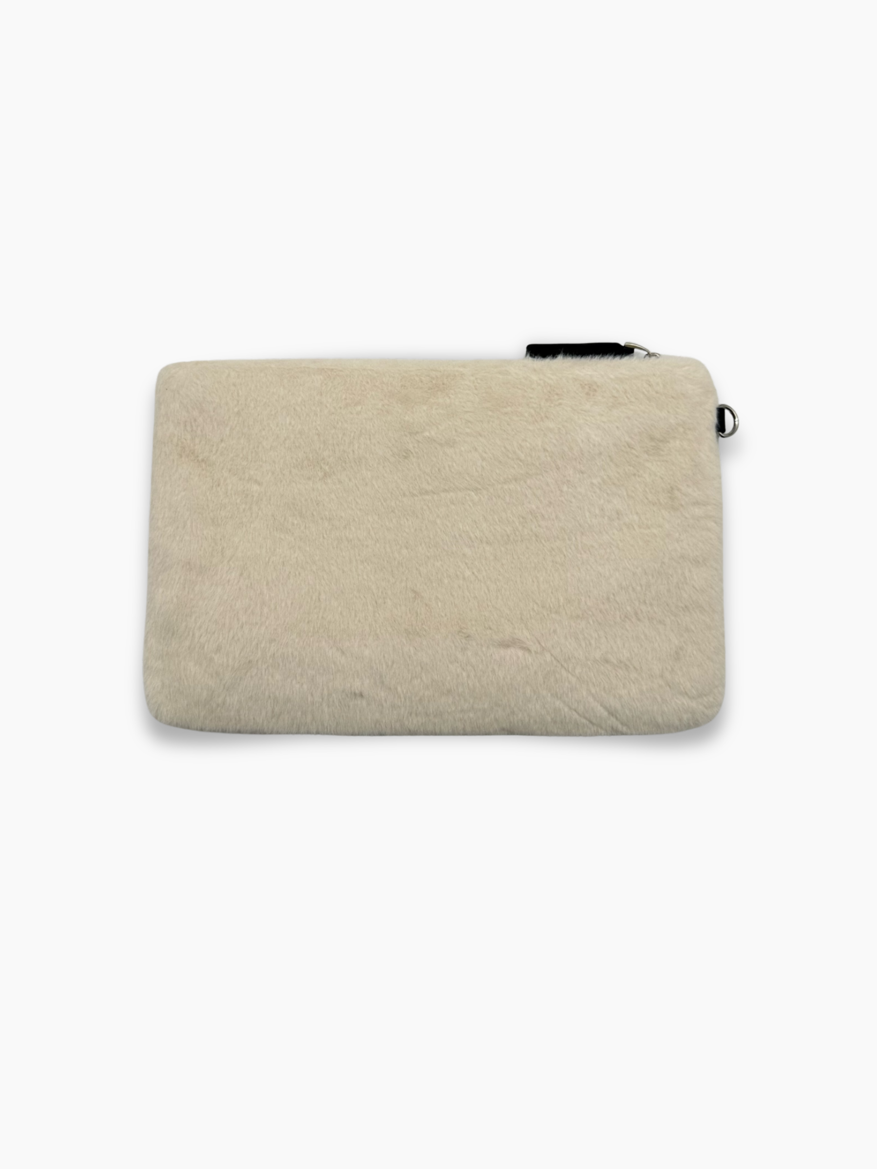 Pochette off white in eco pelliccia con logo ricamato vista retro