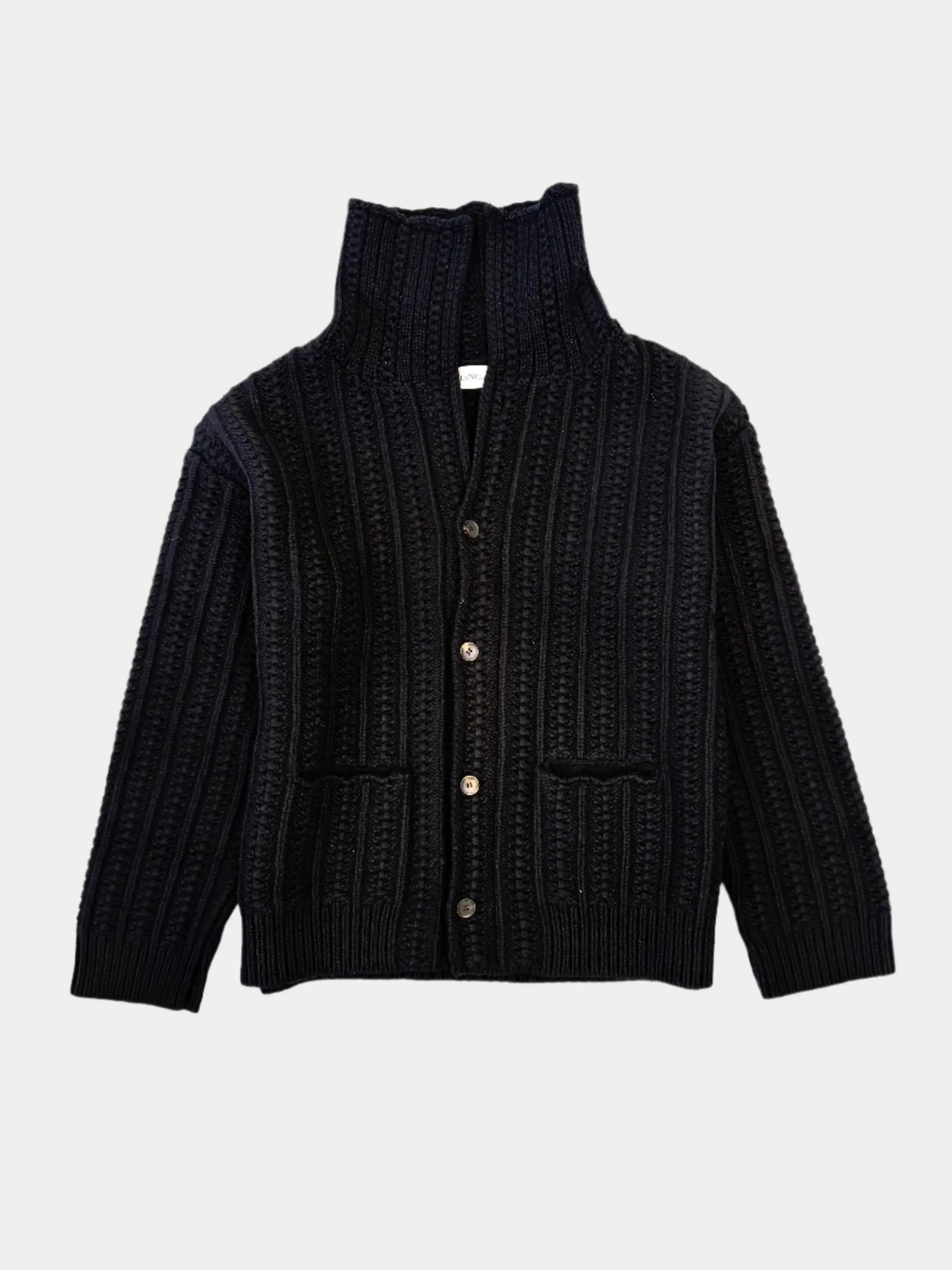 polo maglia lana, polo collo alto nero, maglia con bottoni e tasche, polo invernale elegante, polo uomo donna lana vergine