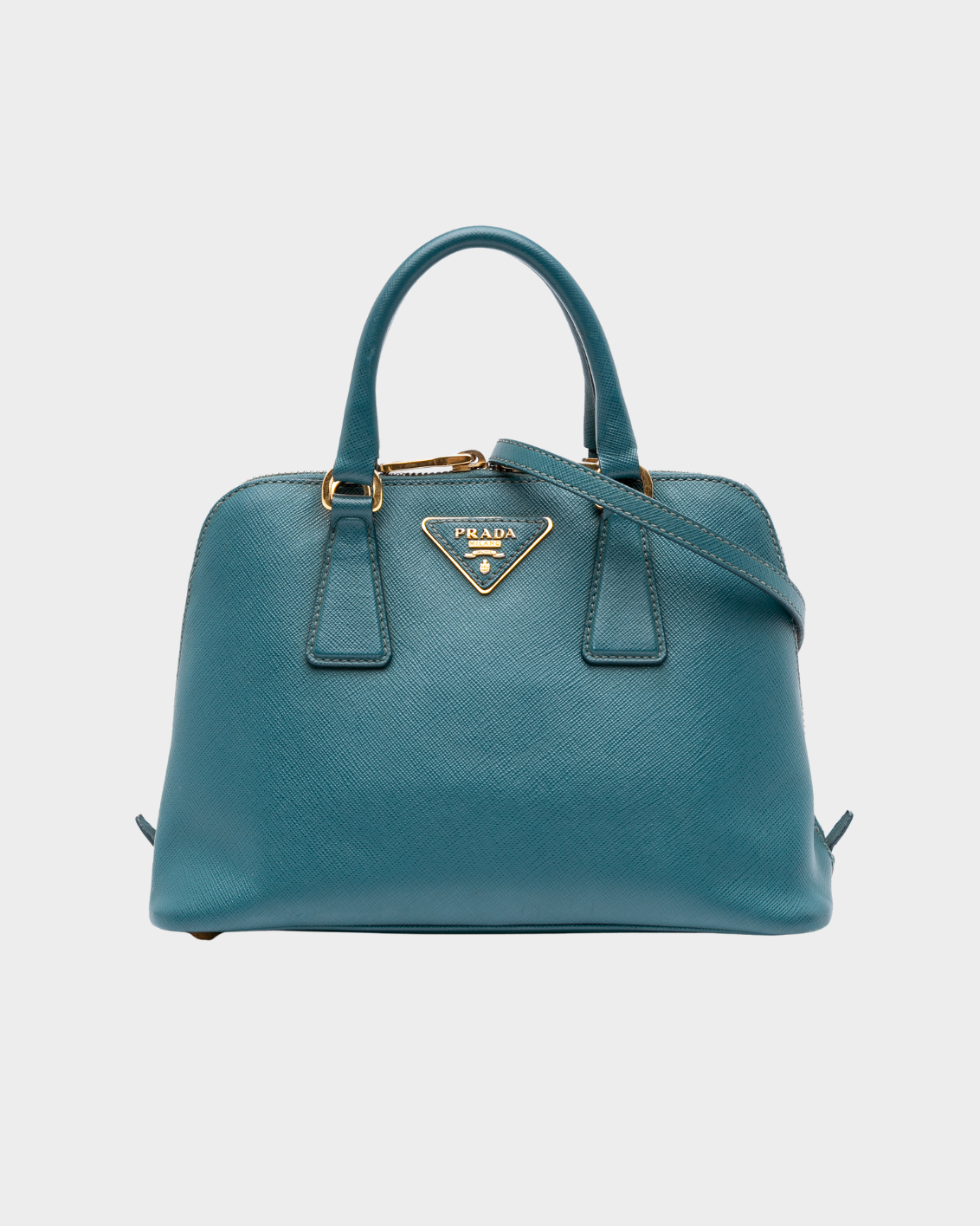 Borsa Prada In Pelle Saffiano Turchese Con Tracolla E Logo Oro