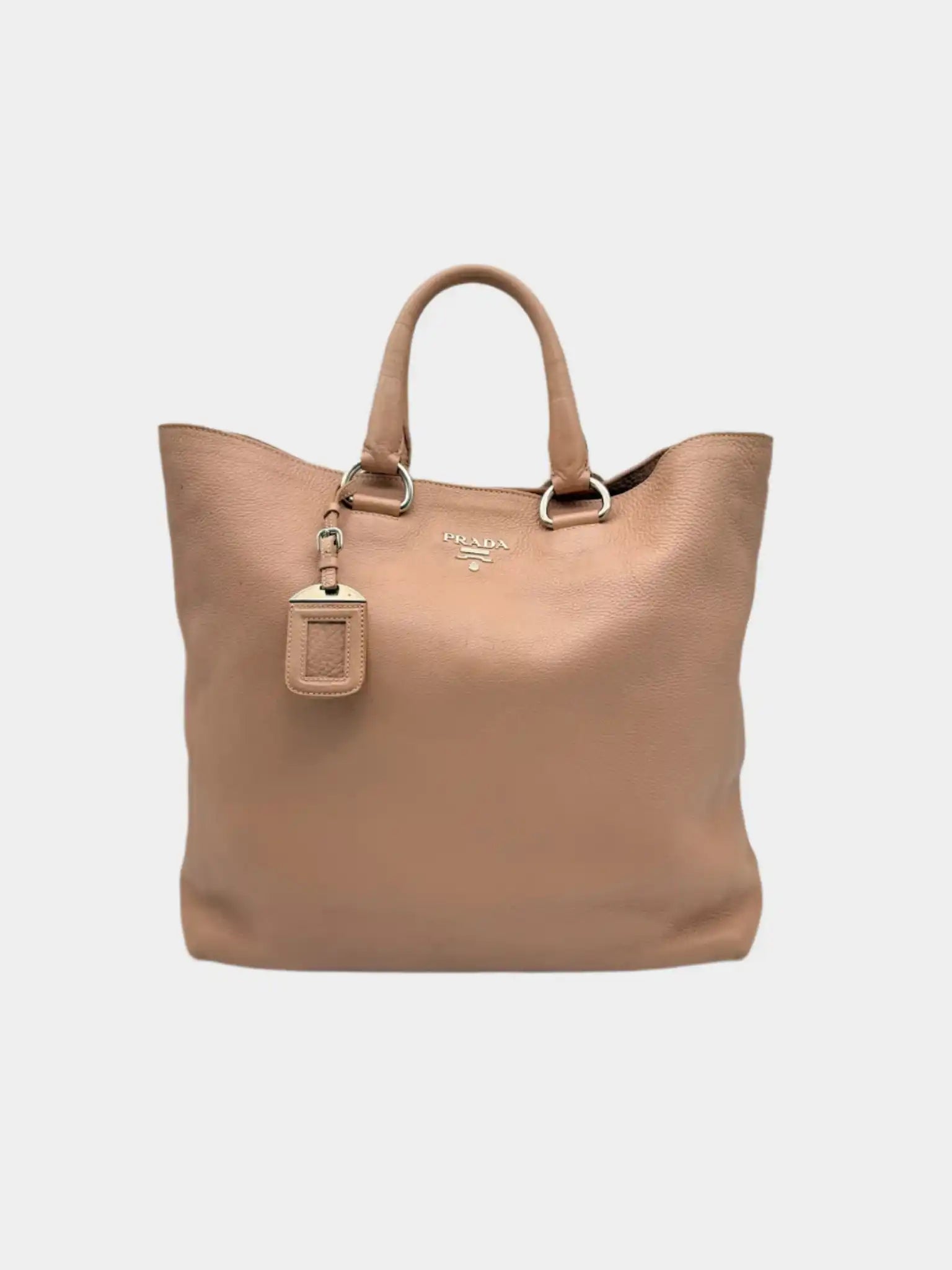 Vista frontale della borsa Prada Vitello Daino Open Convertible Tote in pelle rosa