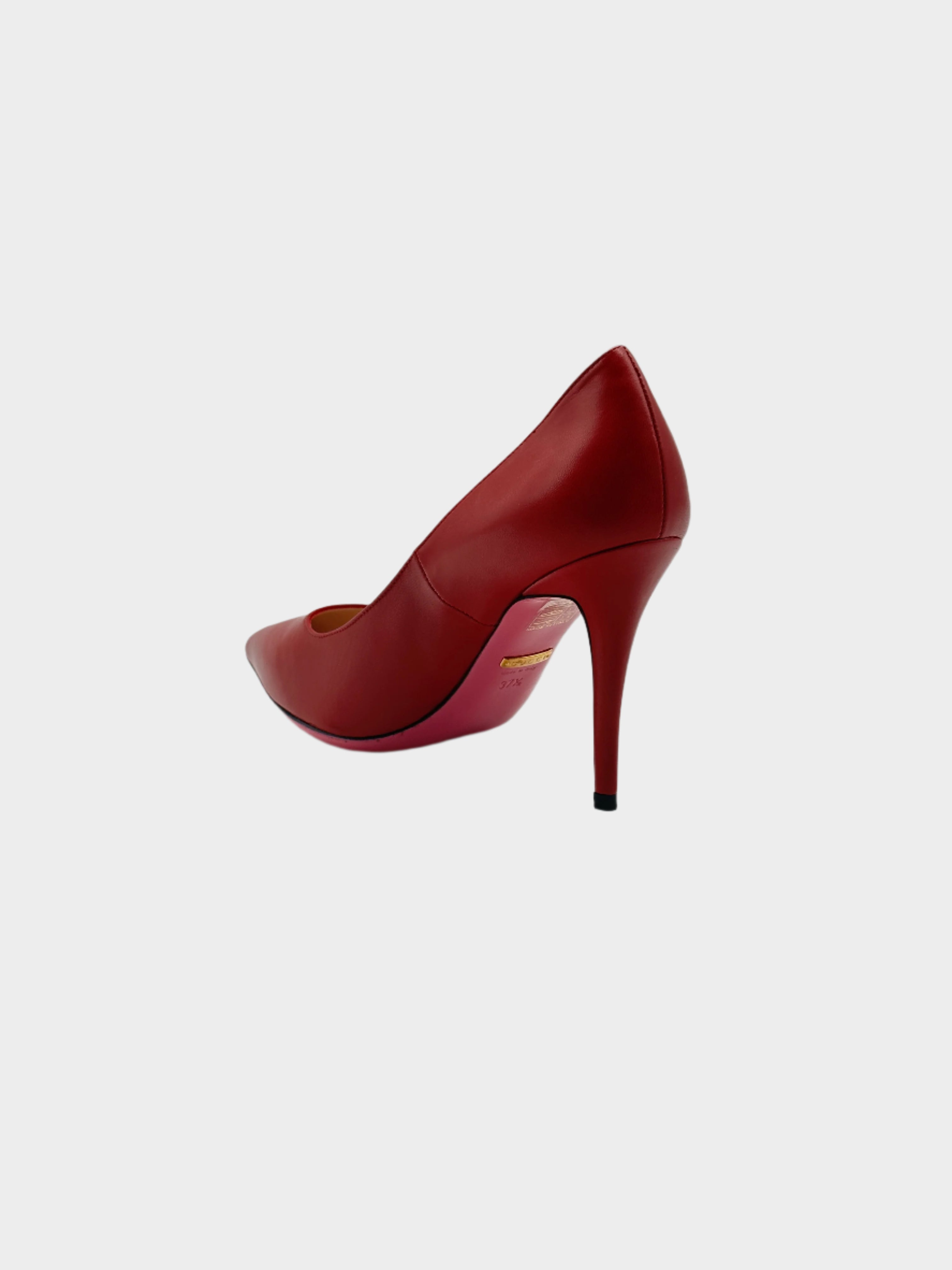 Red Décolleté in pelle con punta affusolata, suola rosa e tacco a stiletto da 9 cm.