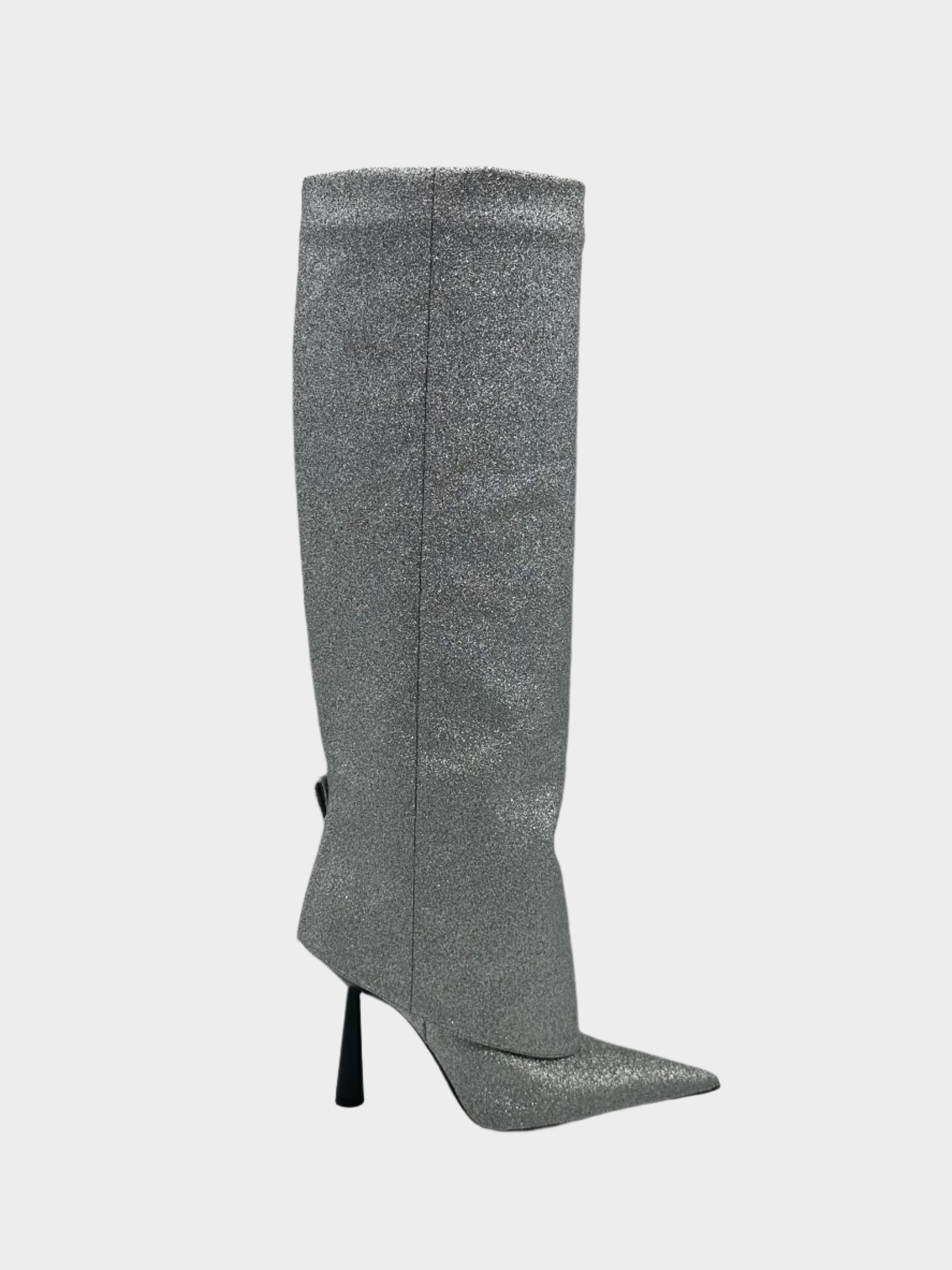 stivali glitter argento, stivali ROSIE 31, Gia Borghini RHW, stivali alti donna, tacco stiletto, stivali eleganti