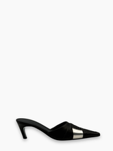 Black Leather Sabots with Metallic Detail -  | Qlhype