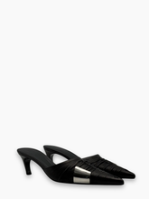 Black Leather Sabots with Metallic Detail -  | Qlhype