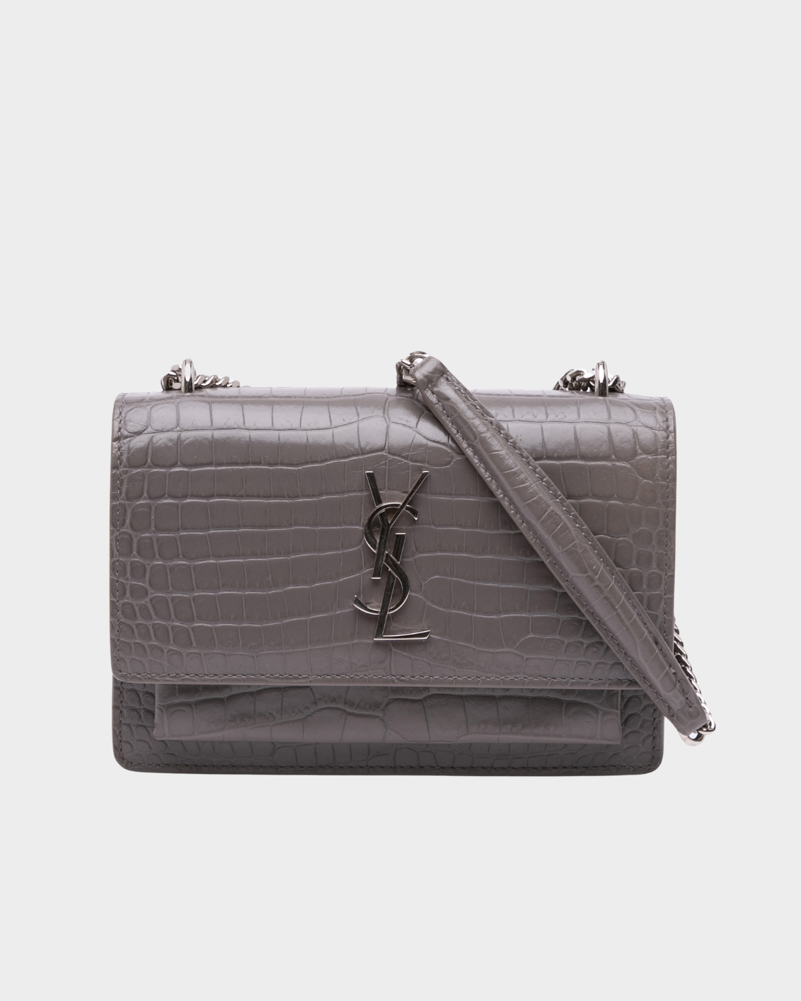 Borsa In Pelle Grigia Effetto Coccodrillo Con Logo YSL