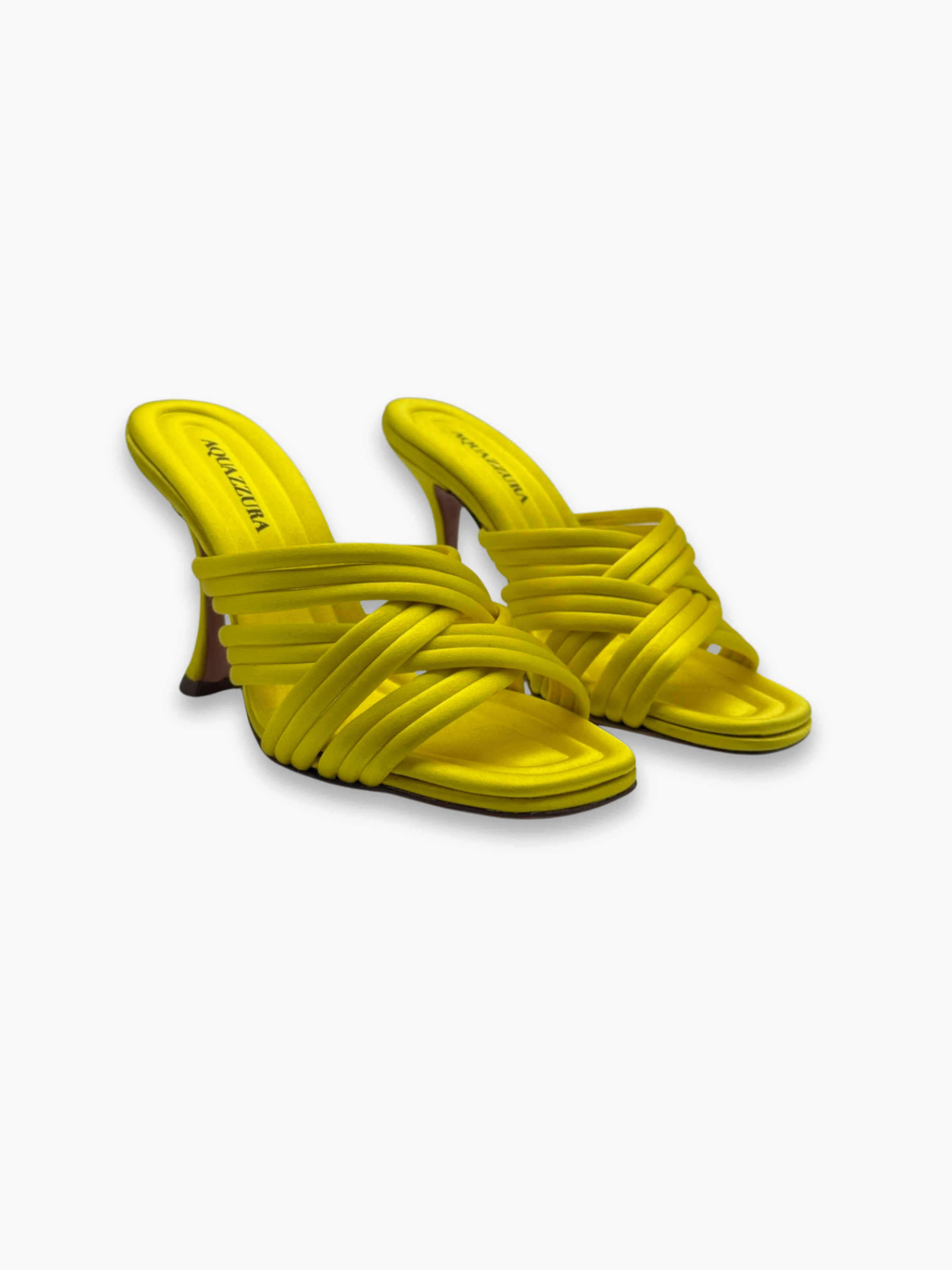 Sandali donna Aquazzura gialli in raso con design elegante e tacco sottile