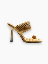 Beige Quilted Leather Sandals with Sculptural Heel -  | dBlank