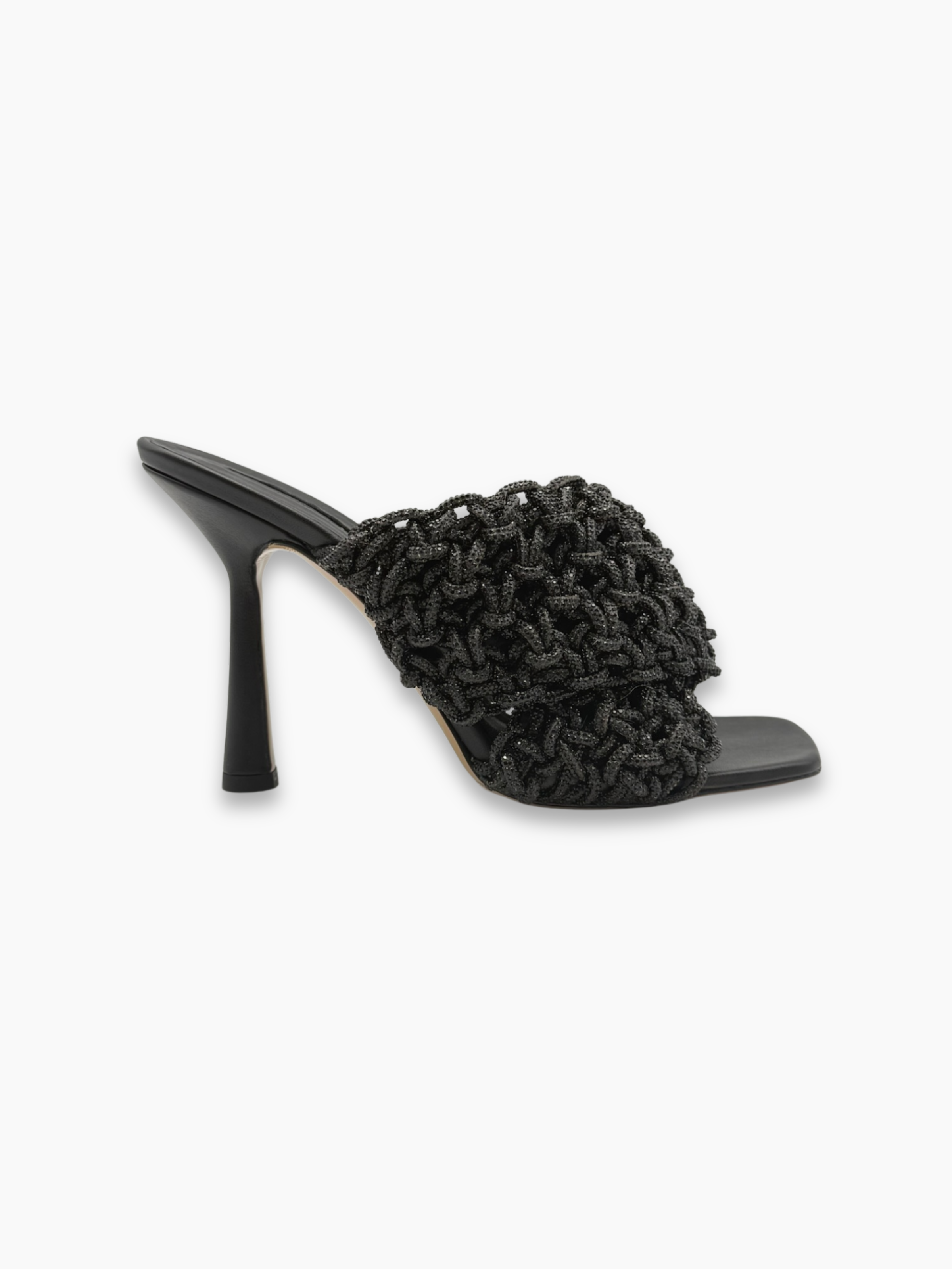 Sandali Le Magiques Hibourama in pelle nera con fascia intrecciata e perline