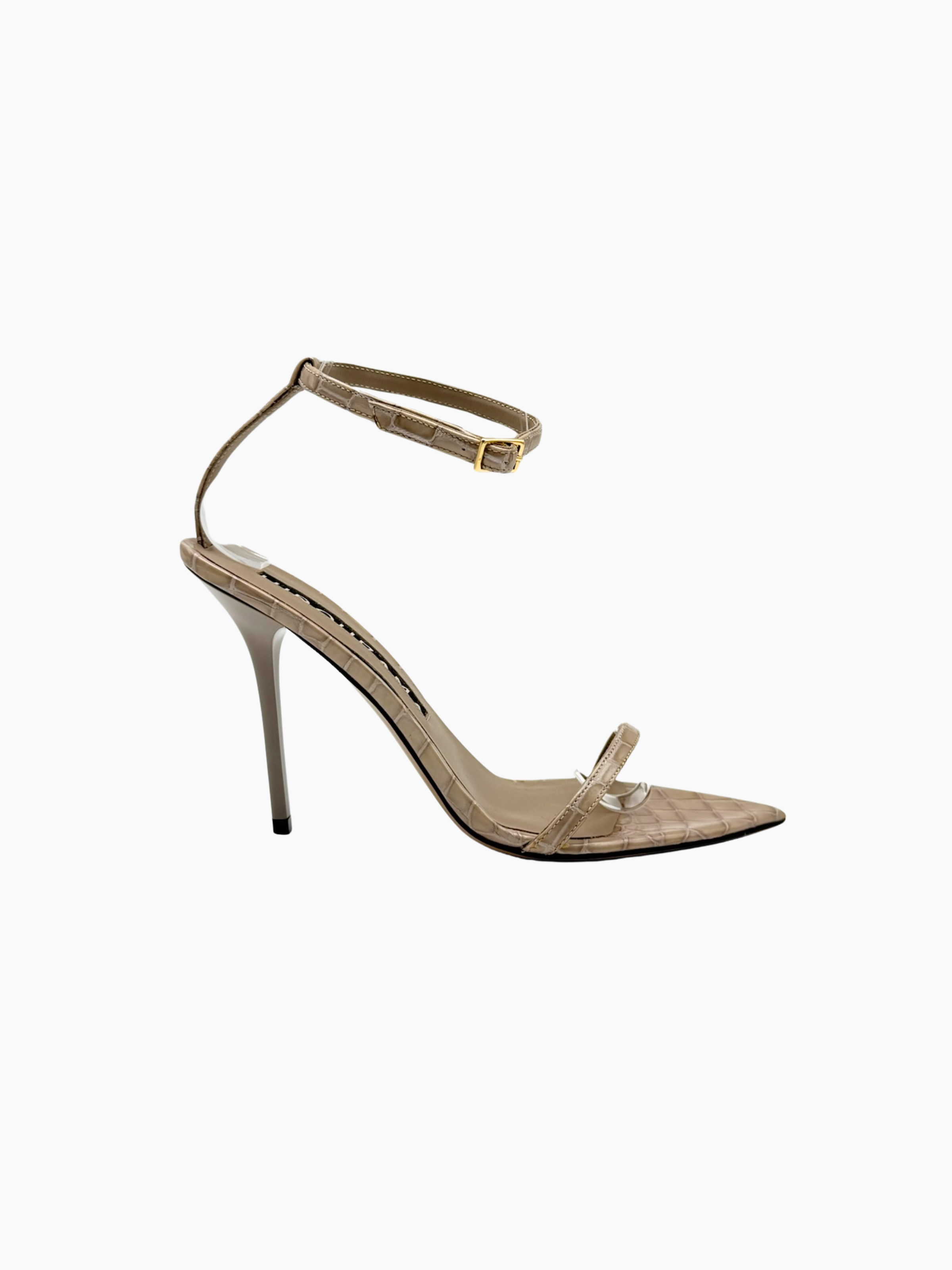 Sandali Hibourama Sandra beige in pelle cocco con tacco a spillo vista frontale