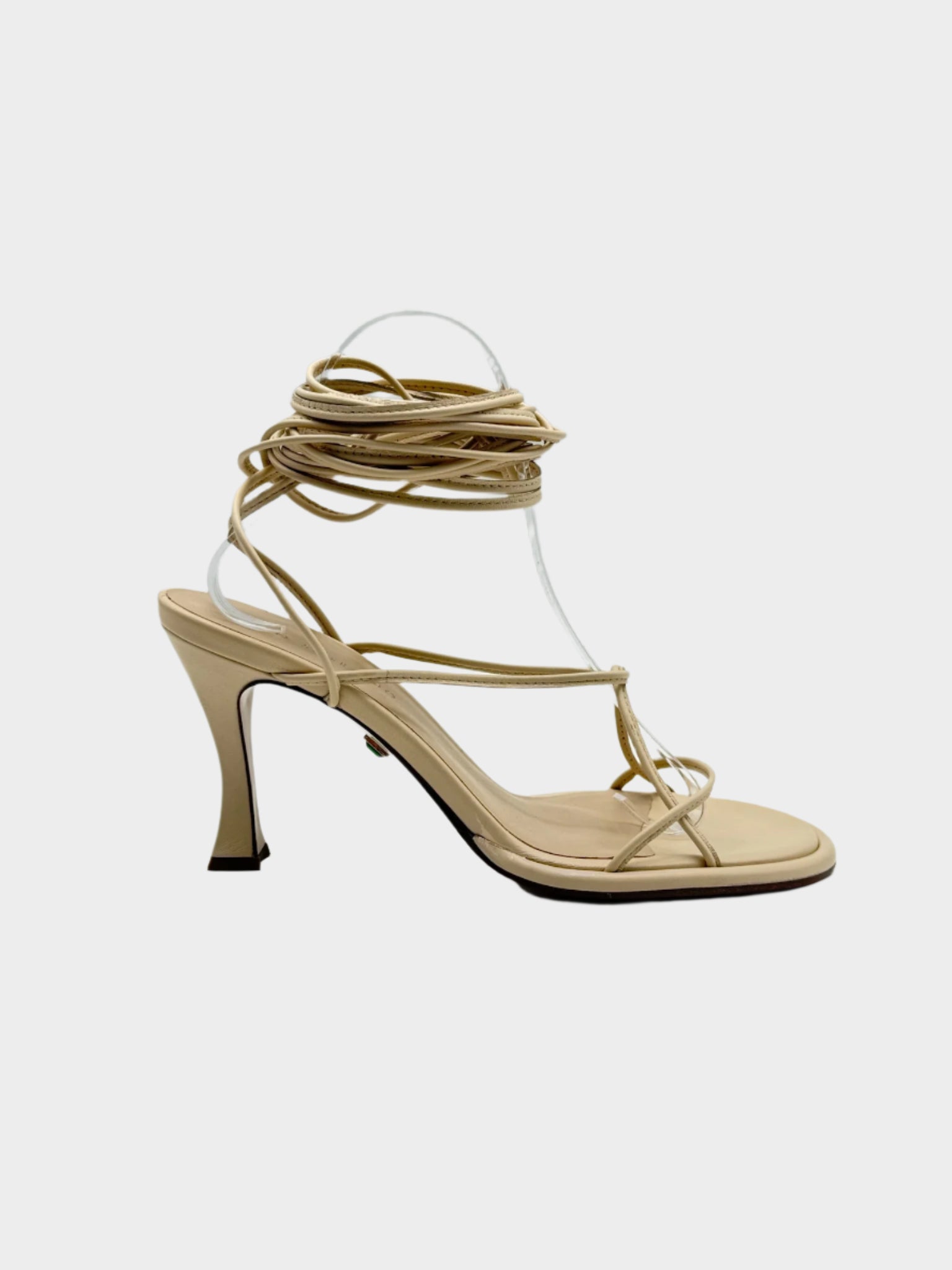 Sandali beige in pelle Ilio Smeraldo con lacci alla caviglia vista laterale