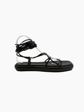 Black Leather Flat Sandals with Laces -  | dBlank