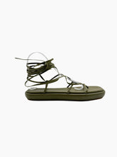 Green Leather Flat Sandals with Laces -  | dBlank