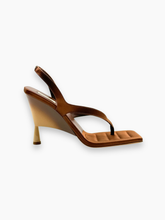 Brown Leather Wedge Sandals with Square Toe -  | dBlank