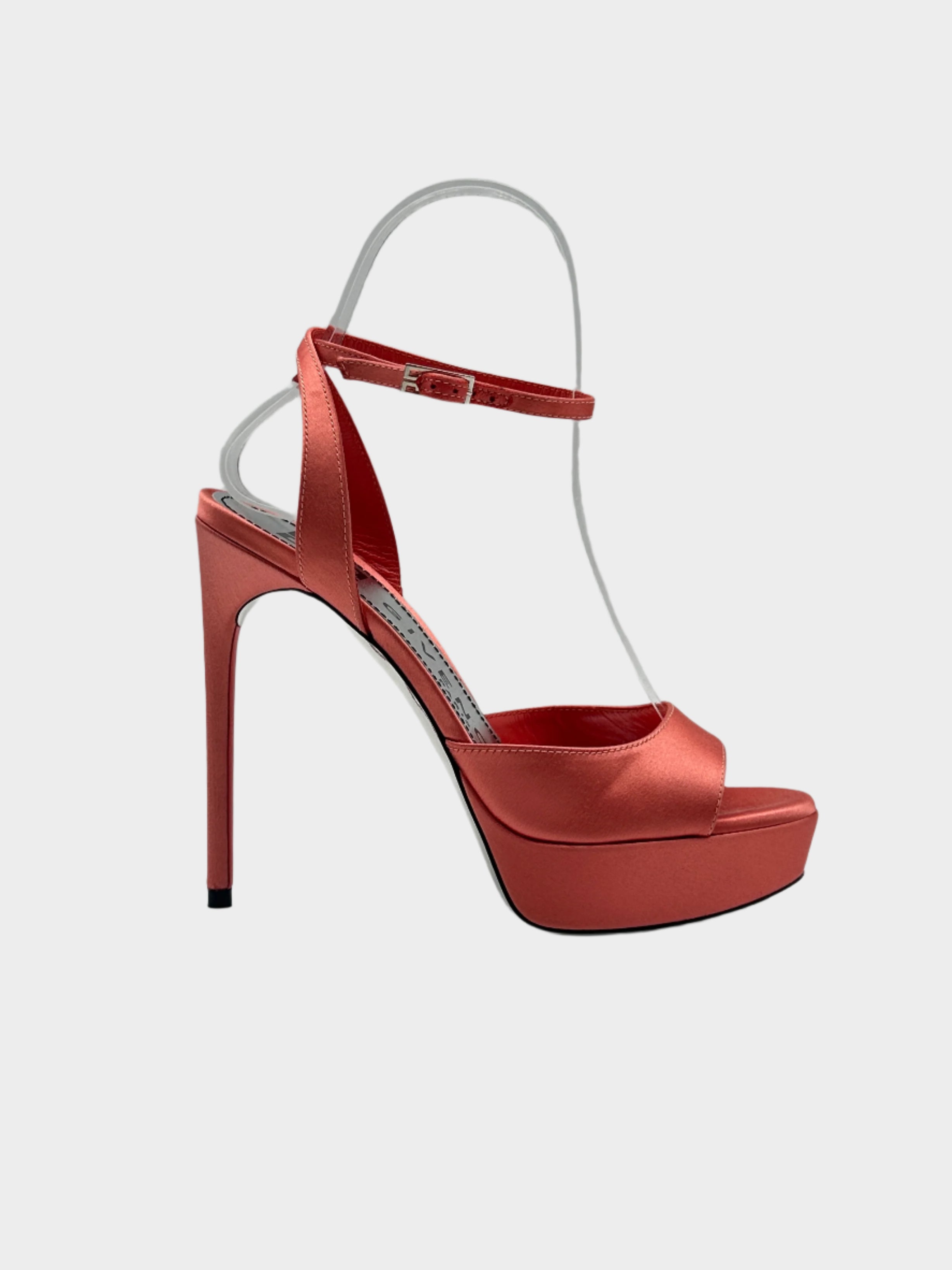 sandali raso corallo Givenchy, sandali plateau eleganti, scarpe tacco alto Givenchy, sandali da sera, sandali Givenchy donna