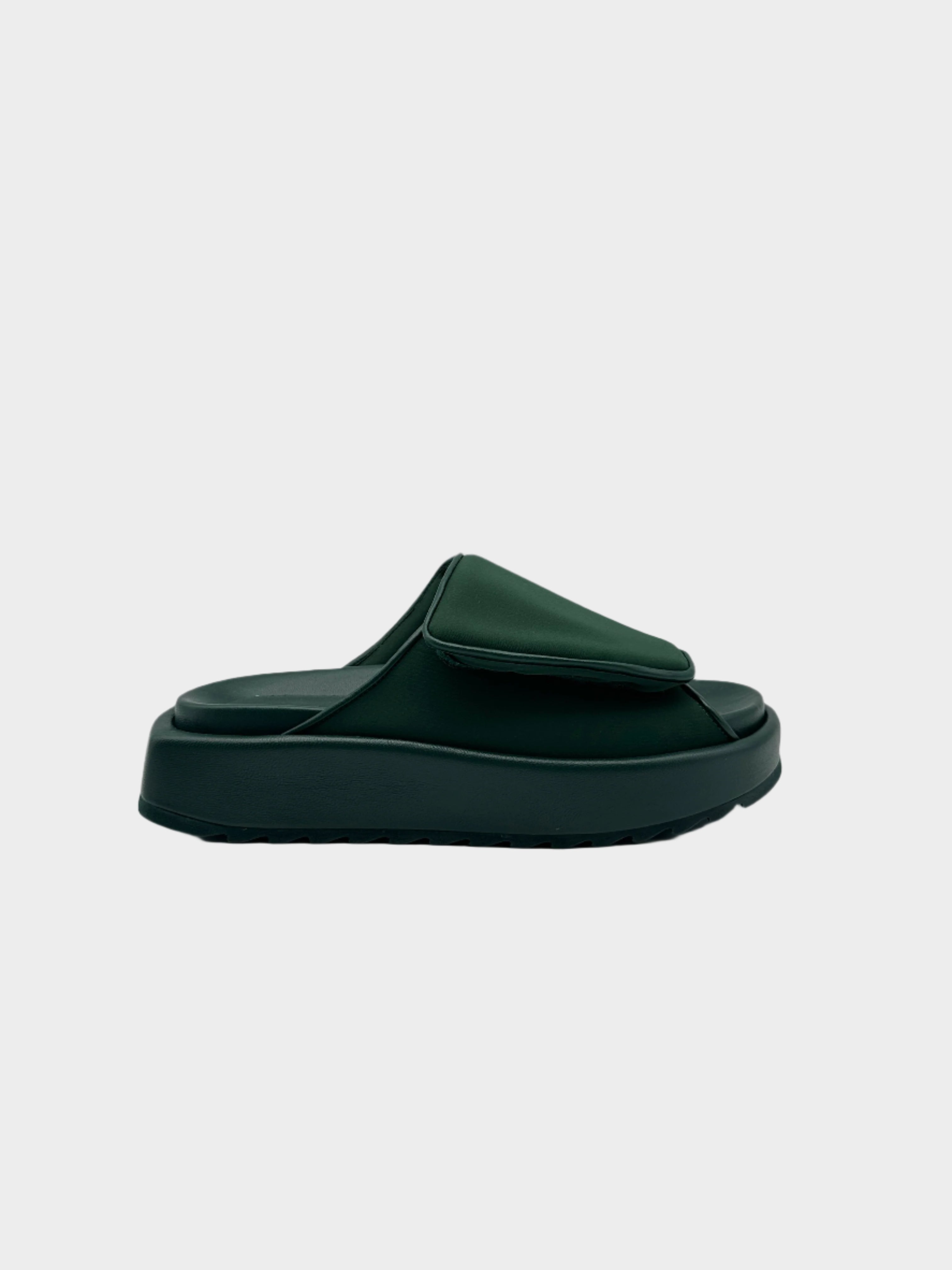 sandali verde neoprene, sandali gia borghini, scarpe flat moda donna, sandali con chiusura strappo, suola alta fashion