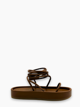 Brown Leather Low Sandal with Laces -  | Qlhype