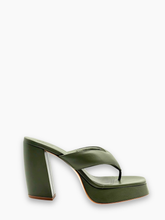 Sandalo In Pelle Verde Oliva Con Plateau - Verde | Qlhype