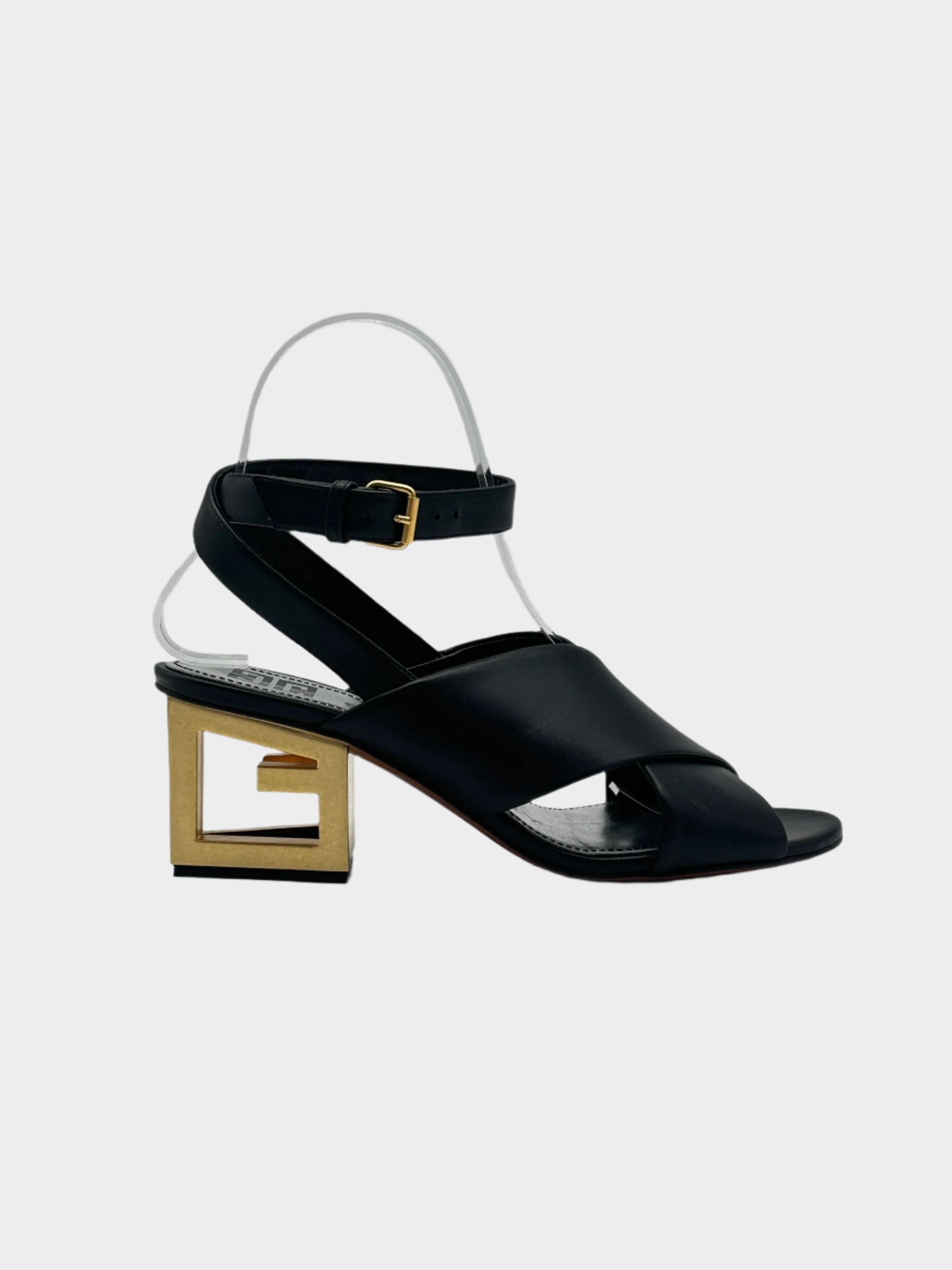 sandalo nero Givenchy, sandalo tacco scultura, sandali eleganti donna, scarpe Givenchy estate, sandali con tacco dorato, scarpe luxury donna