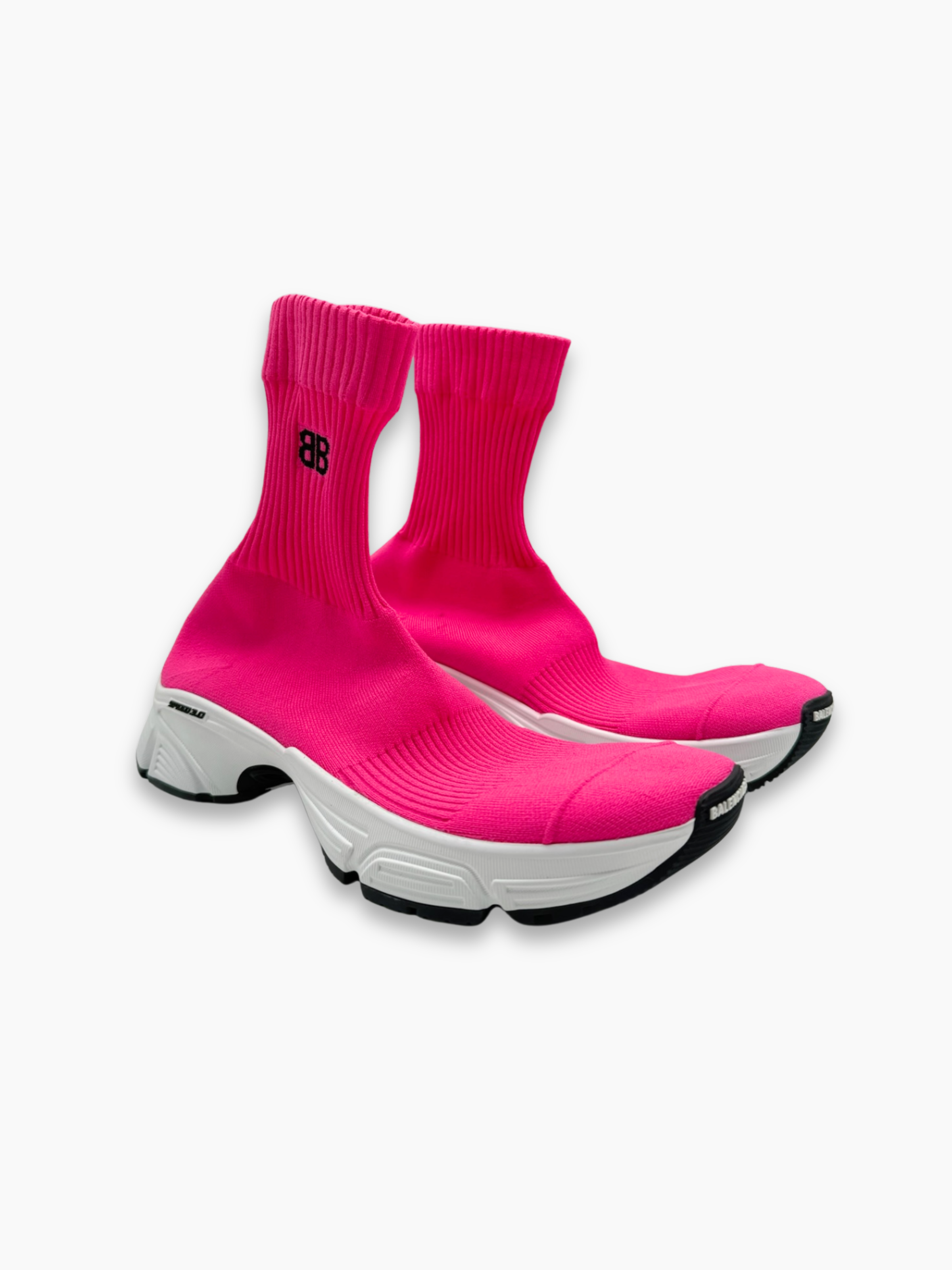 Scarpe Balenciaga rosa fluo a calza con logo BB e suola chunky bicolore