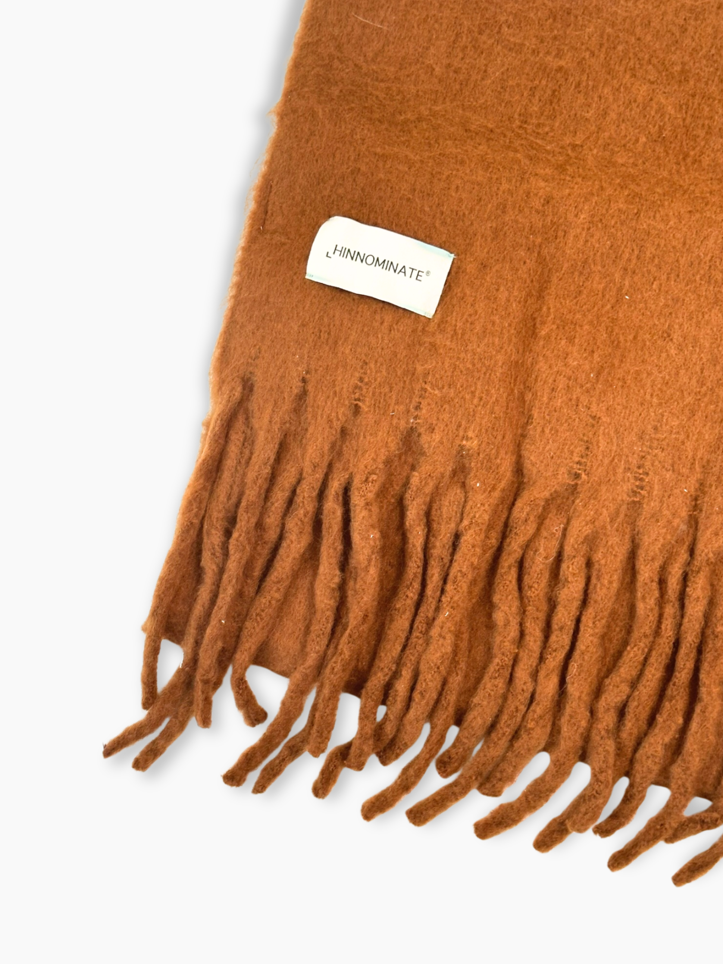 Sciarpa marrone Hinnominate con frange lunghe e etichetta logo