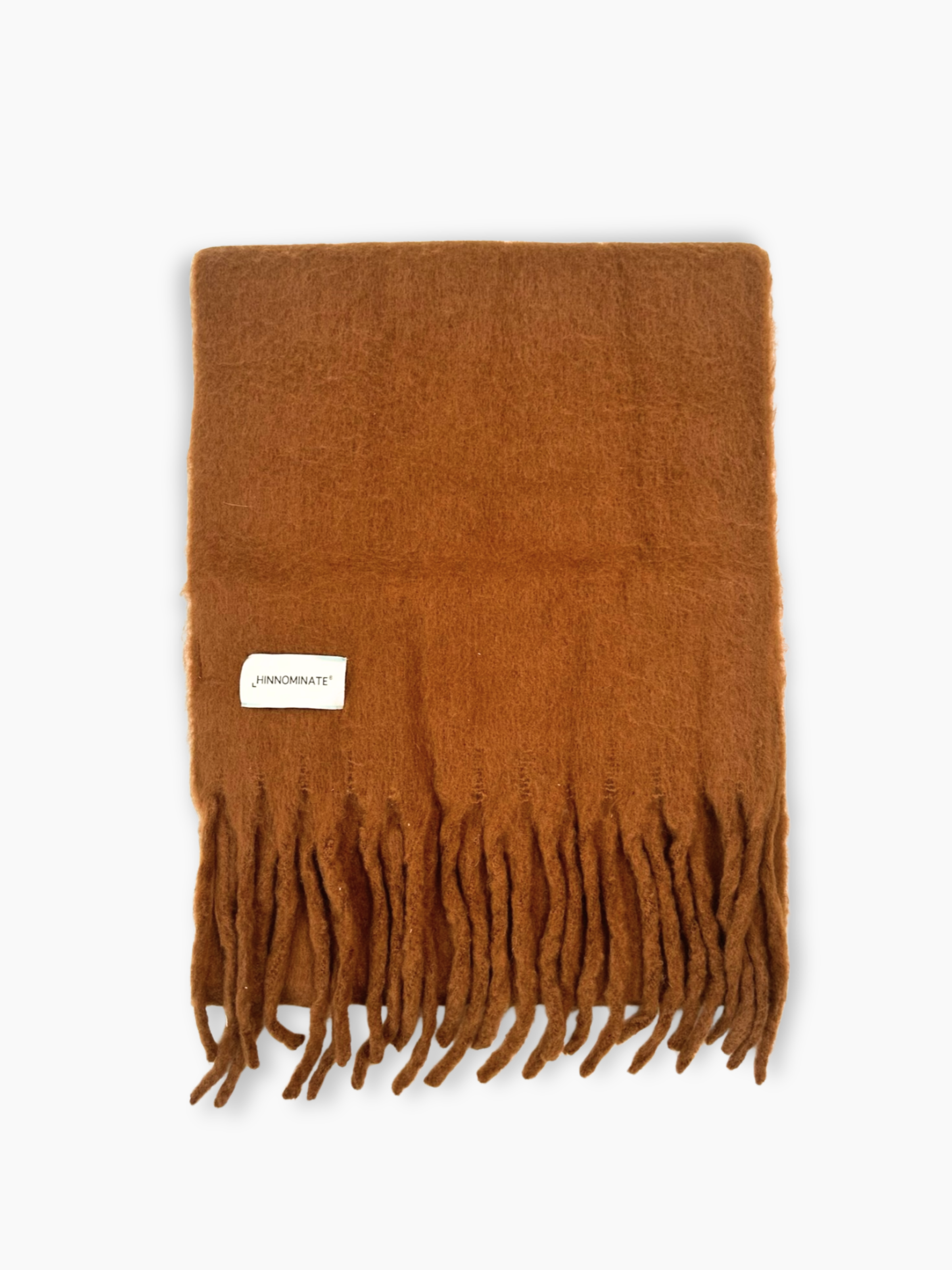 Sciarpa marrone Hinnominate con frange lunghe e etichetta logo