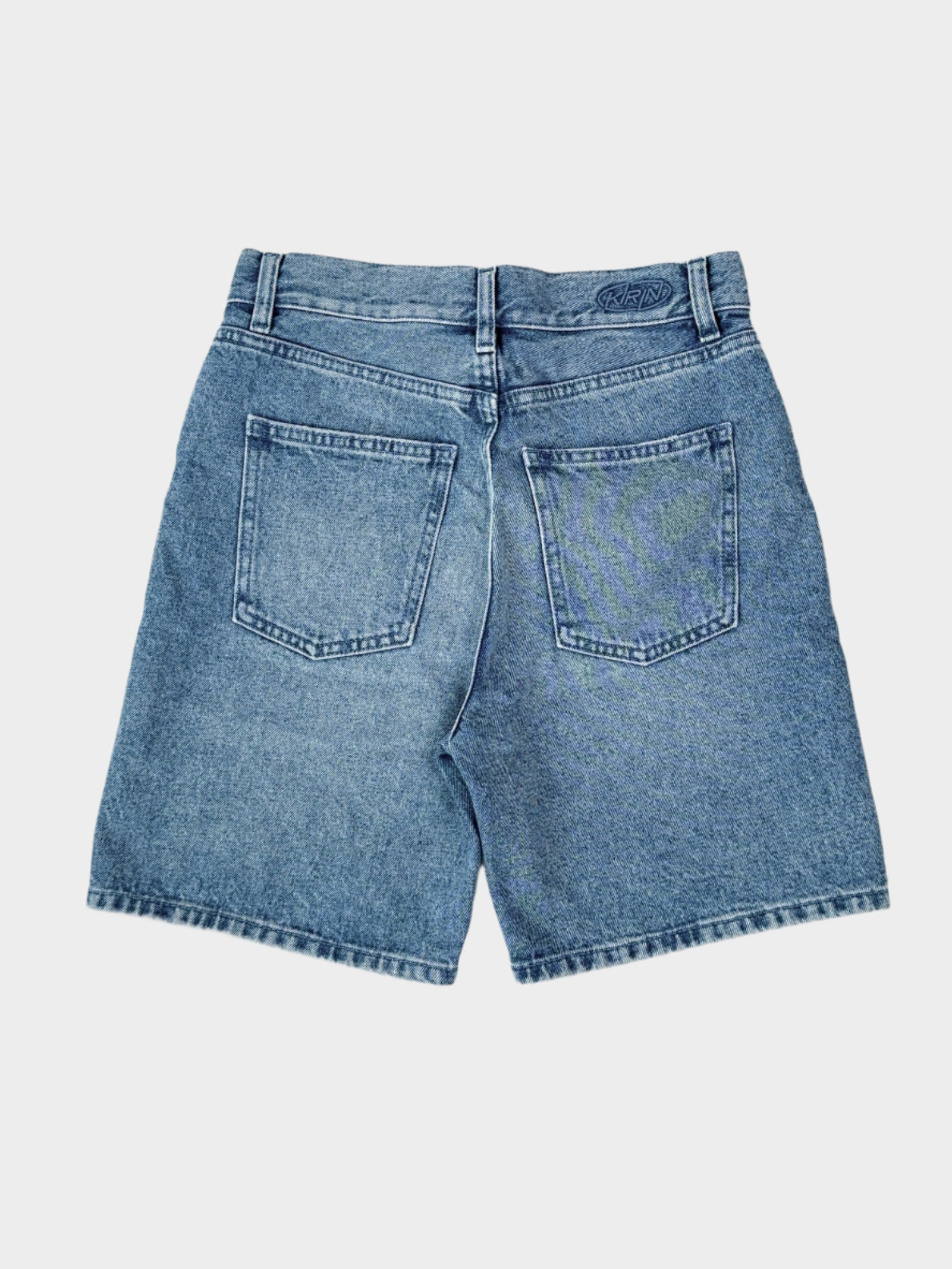 Shorts In Denim Blu Con Ricamo Floreale