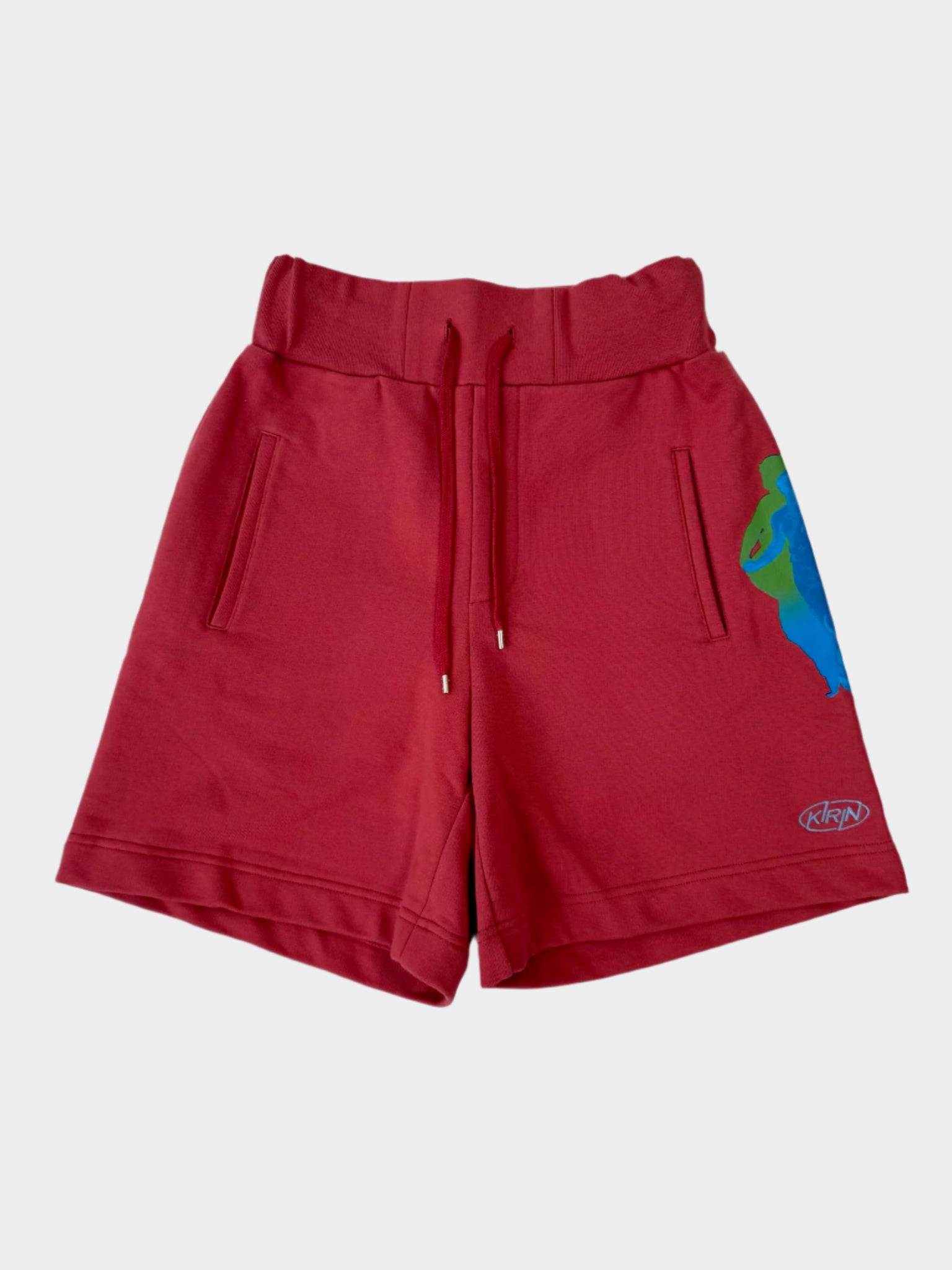 Shorts in felpa colore brick con stampa Muses fluo di Kirin Peggy Gou, vista frontale