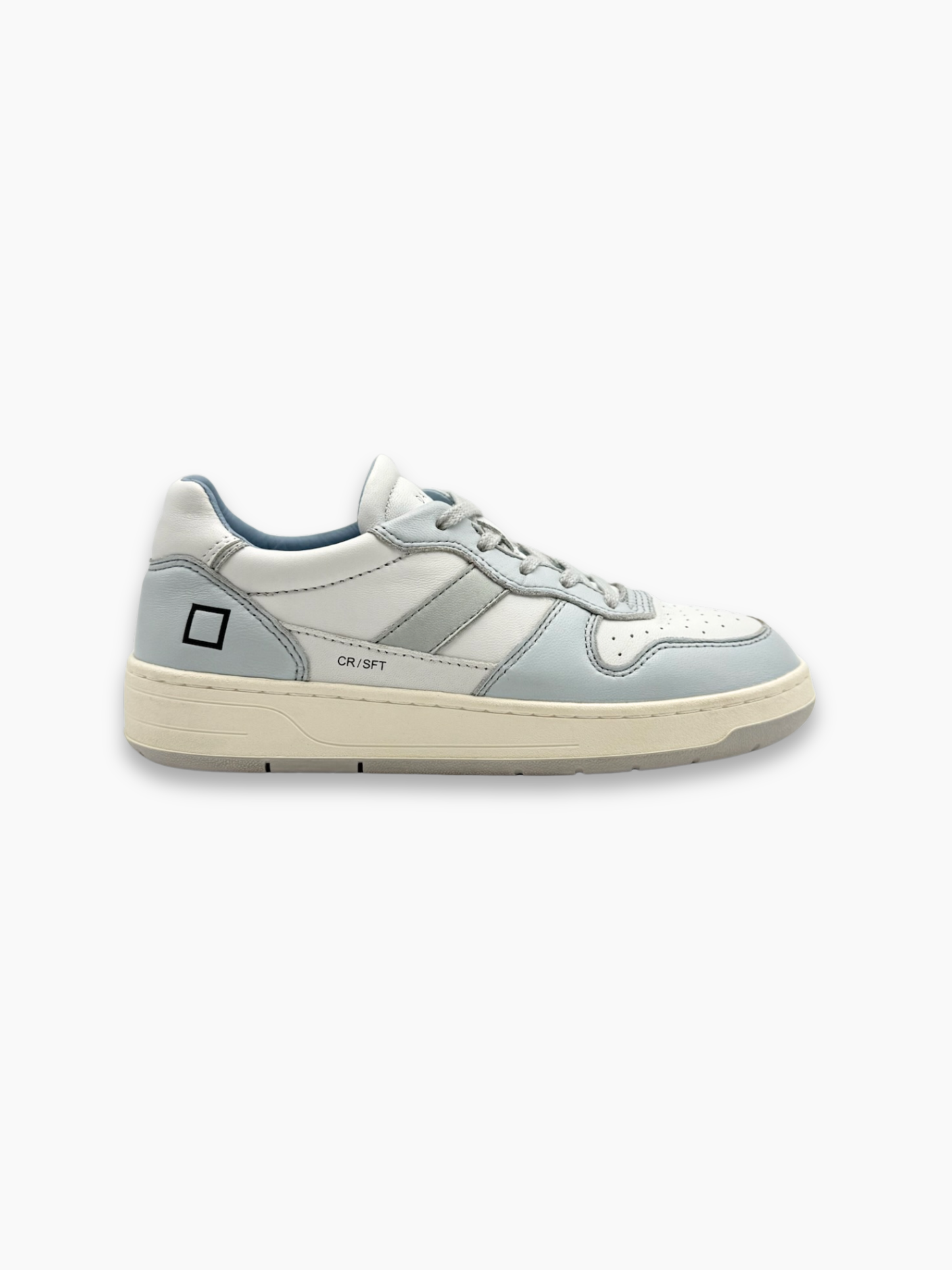 Sneakers basse bianche e grigie in pelle e suede D.A.T.E. vista laterale