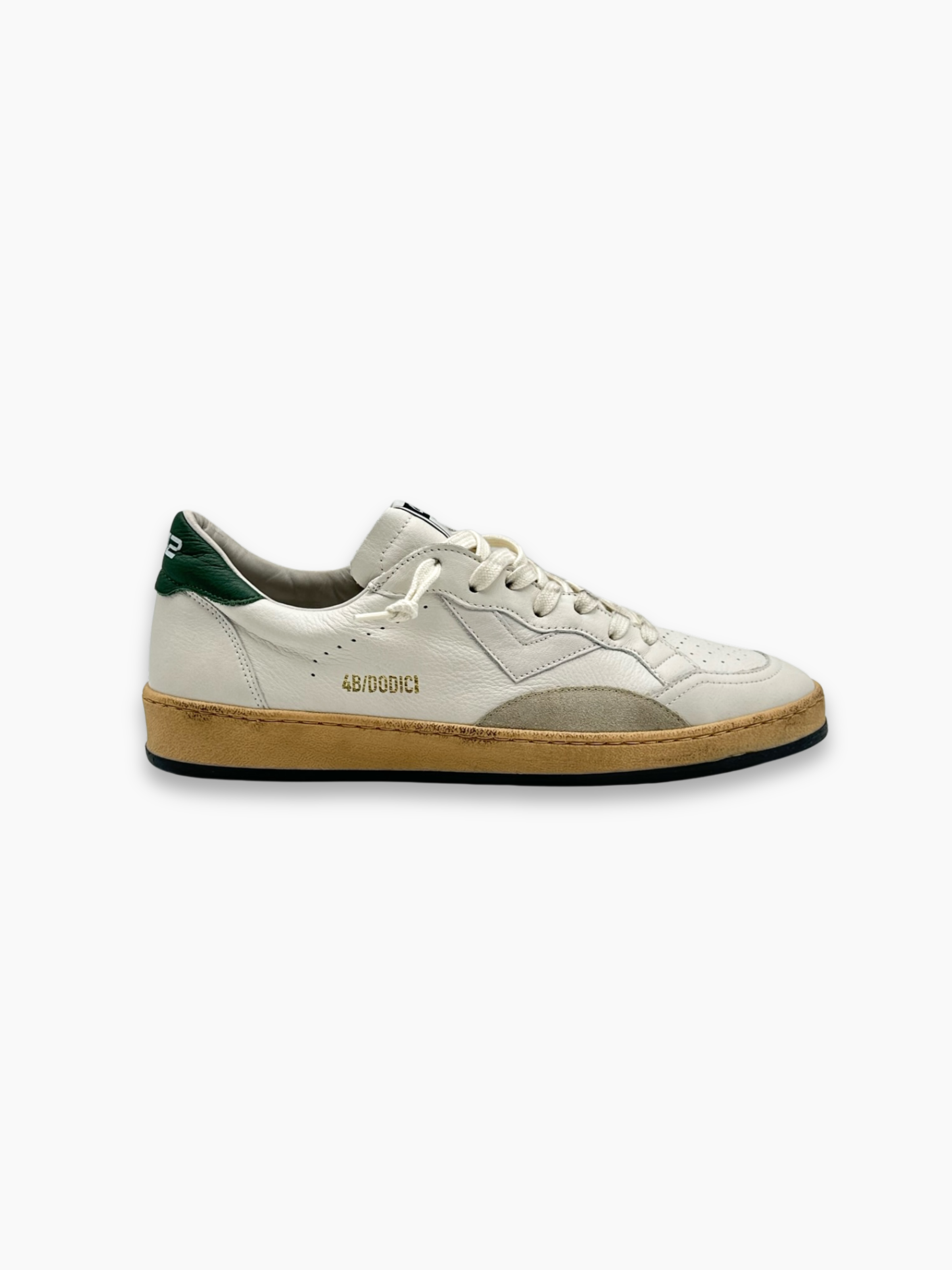 Sneakers bianche 4B12 Playnew con dettagli in verde bosco vista laterale