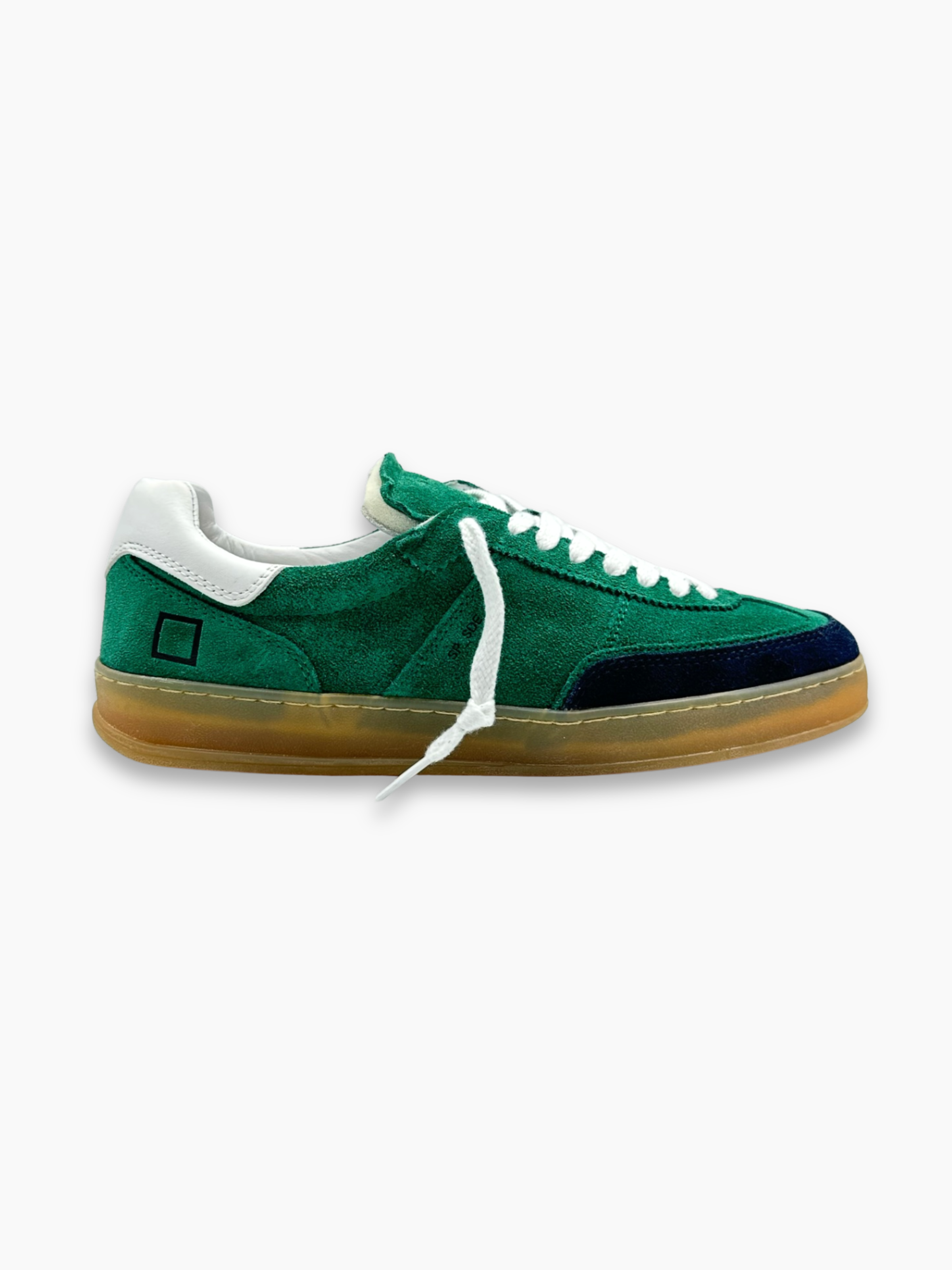 Sneakers D.A.T.E. in camoscio verde e blu con lacci bianchi e suola in gomma naturale