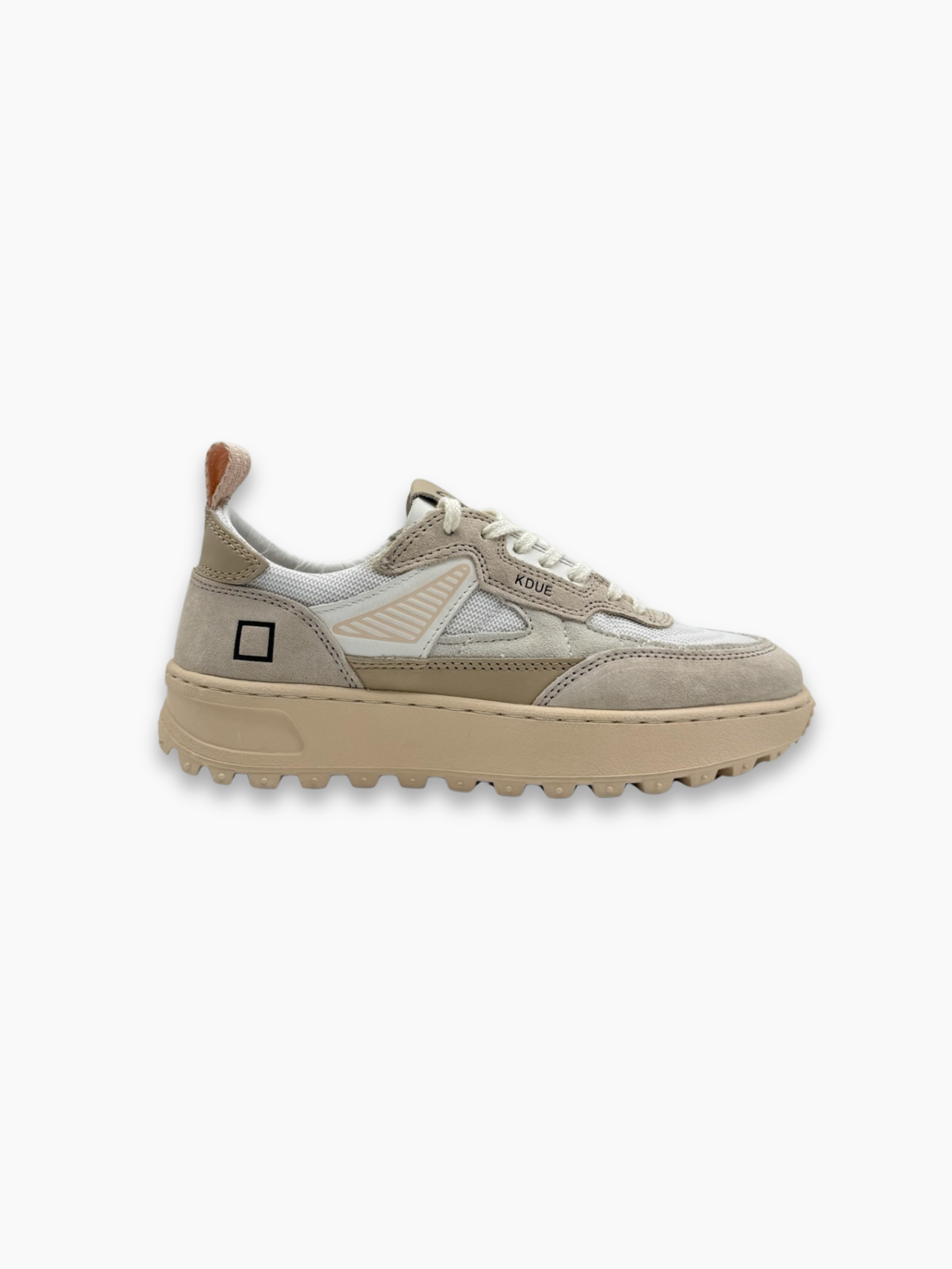 Sneakers D.A.T.E. bianche e beige con dettagli rosa vista laterale