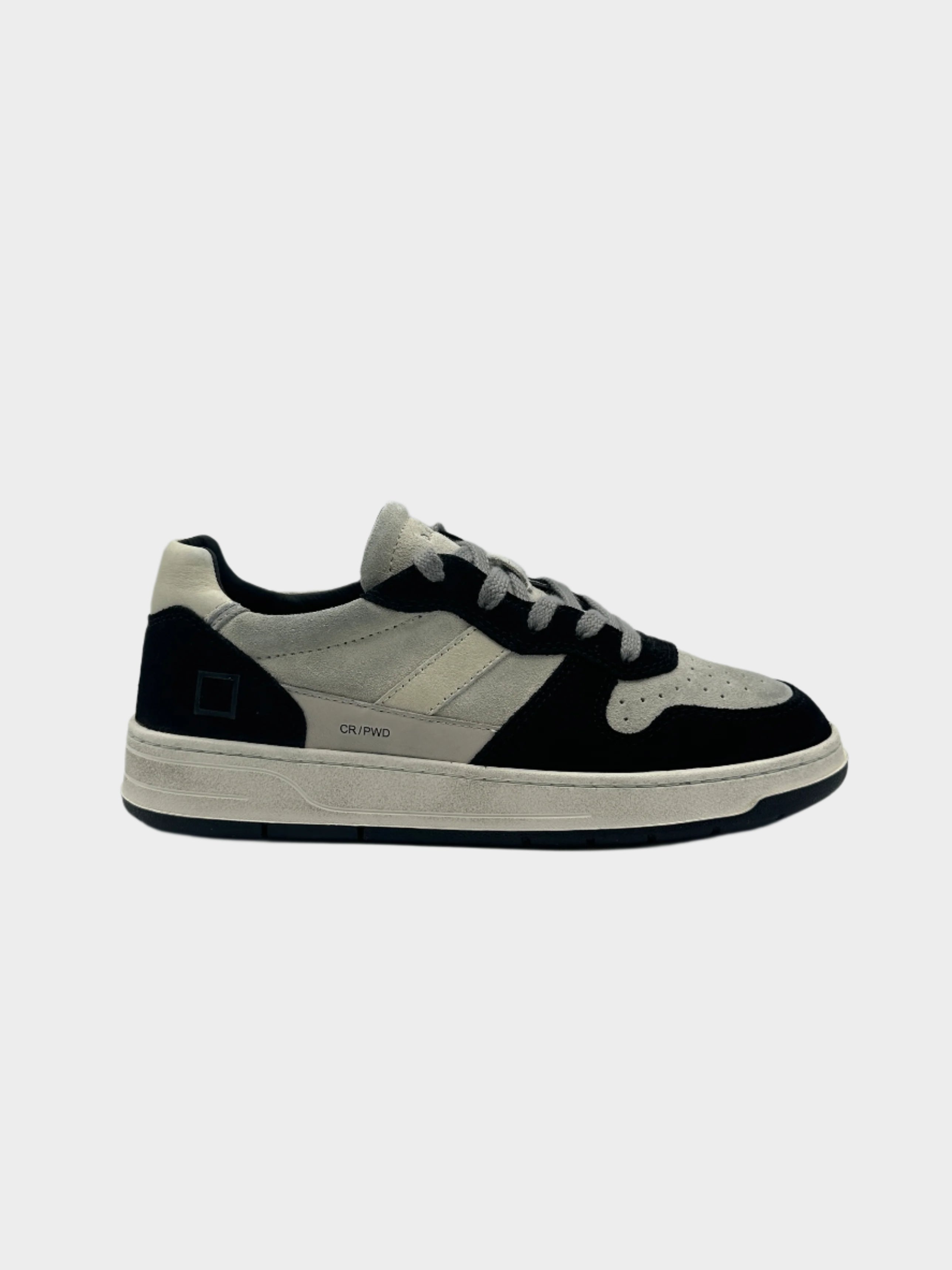 sneakers D.A.T.E. uomo, court 2.0 powder beige, scarpe beige nere, sneakers vintage pelle scamosciata, D.A.T.E. primavera estate

