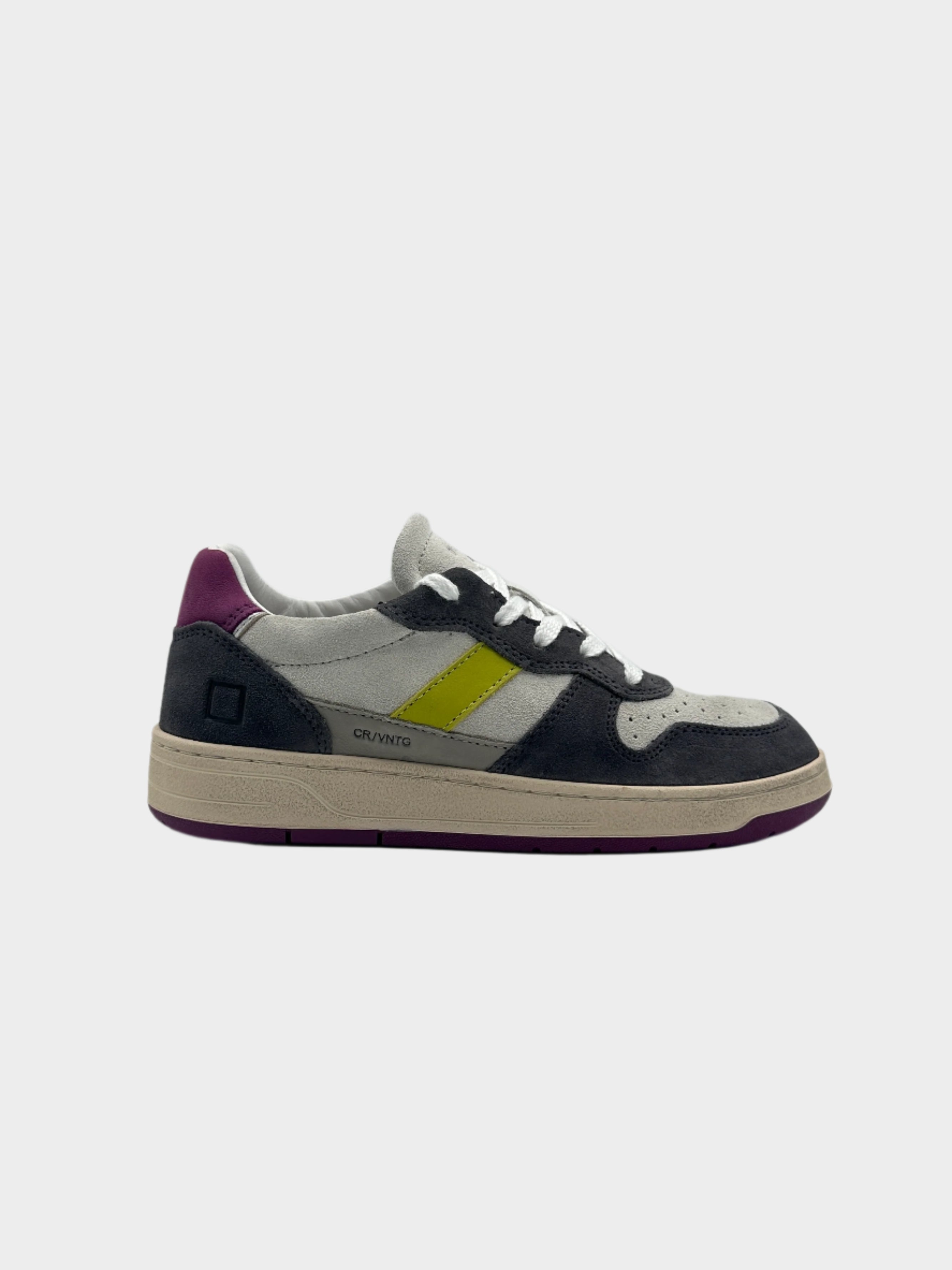 sneakers D.A.T.E., scarpe bianche viola, court 2.0 vintage, sneakers giallo fluo, scarpe retrò moderne, sneakers uomo pelle suede

