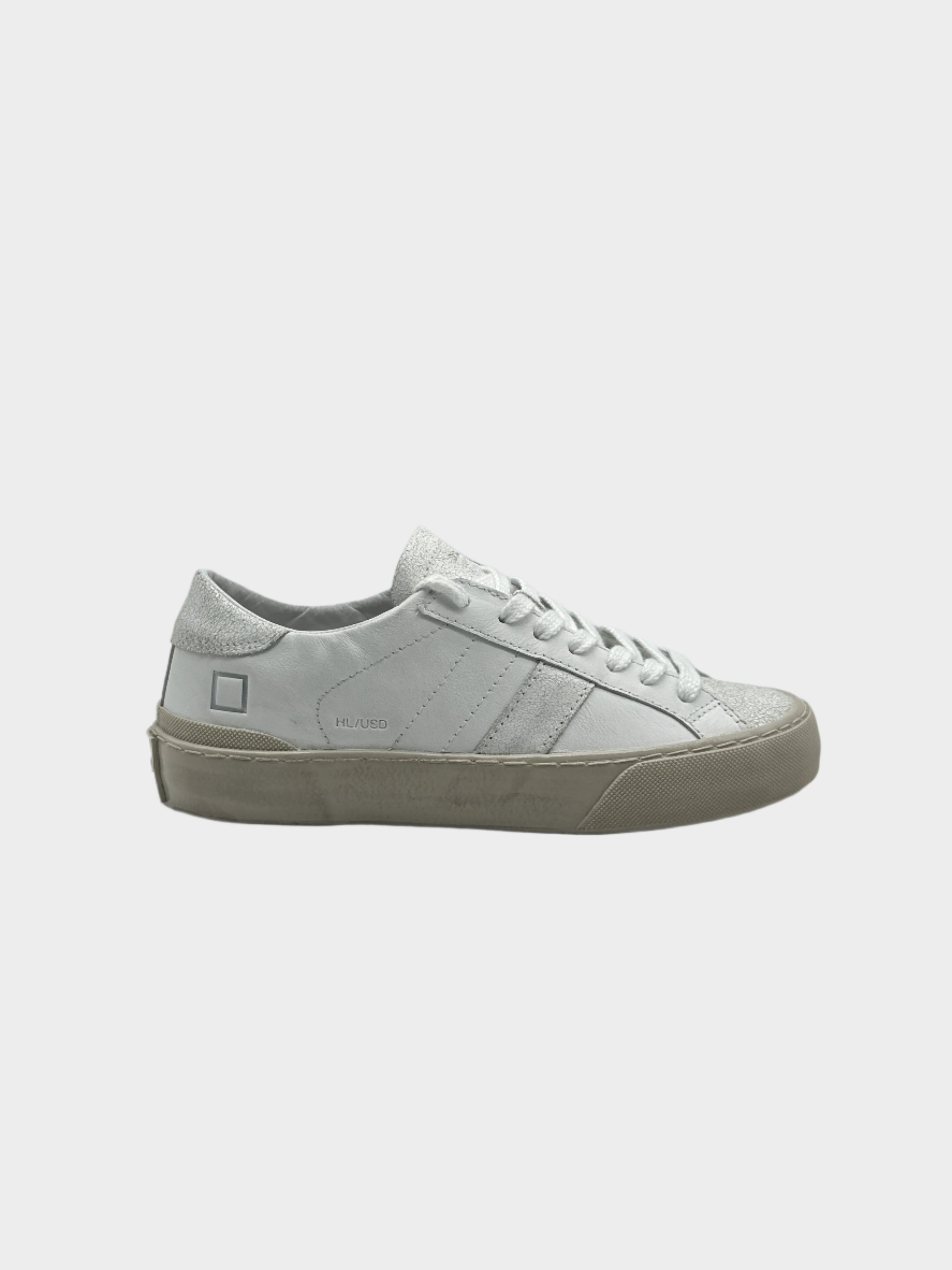sneakers D.A.T.E. donna, hill low bianca, scarpe bianche minimal, sneakers pelle vintage, D.A.T.E. white used

