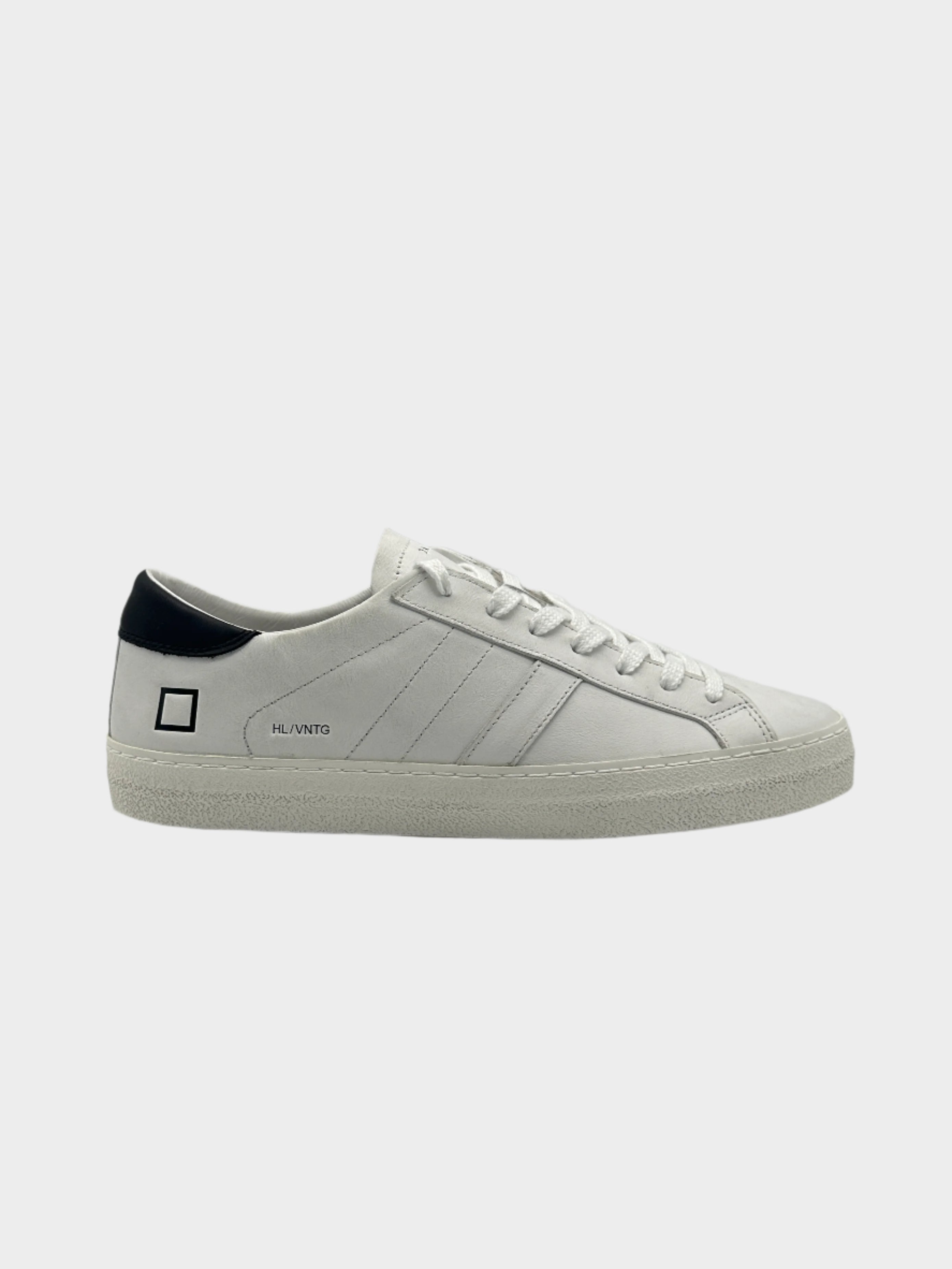 sneakers D.A.T.E. uomo, hill low bianco nero, scarpe pelle vintage, sneakers minimal, D.A.T.E. white black

