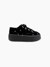 Black Velvet Platform Sneakers with Embroidery -  | dBlank