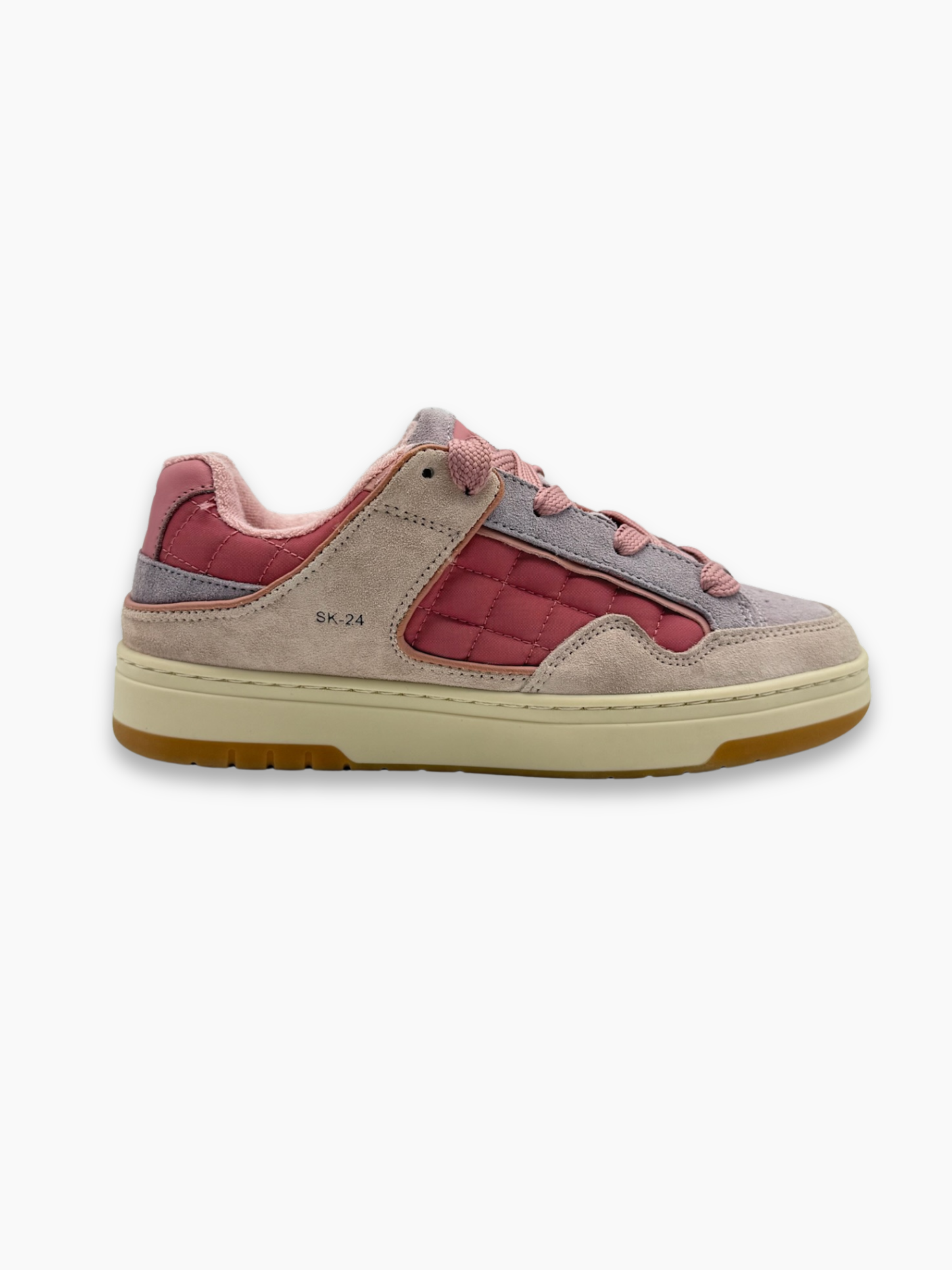 Sneakers donna D.A.T.E. rosa in suede e nylon con suola beige effetto vintage