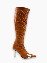 Stivali Alti In Pelle Marrone Con Punta Metallica - Marrone | dBlank