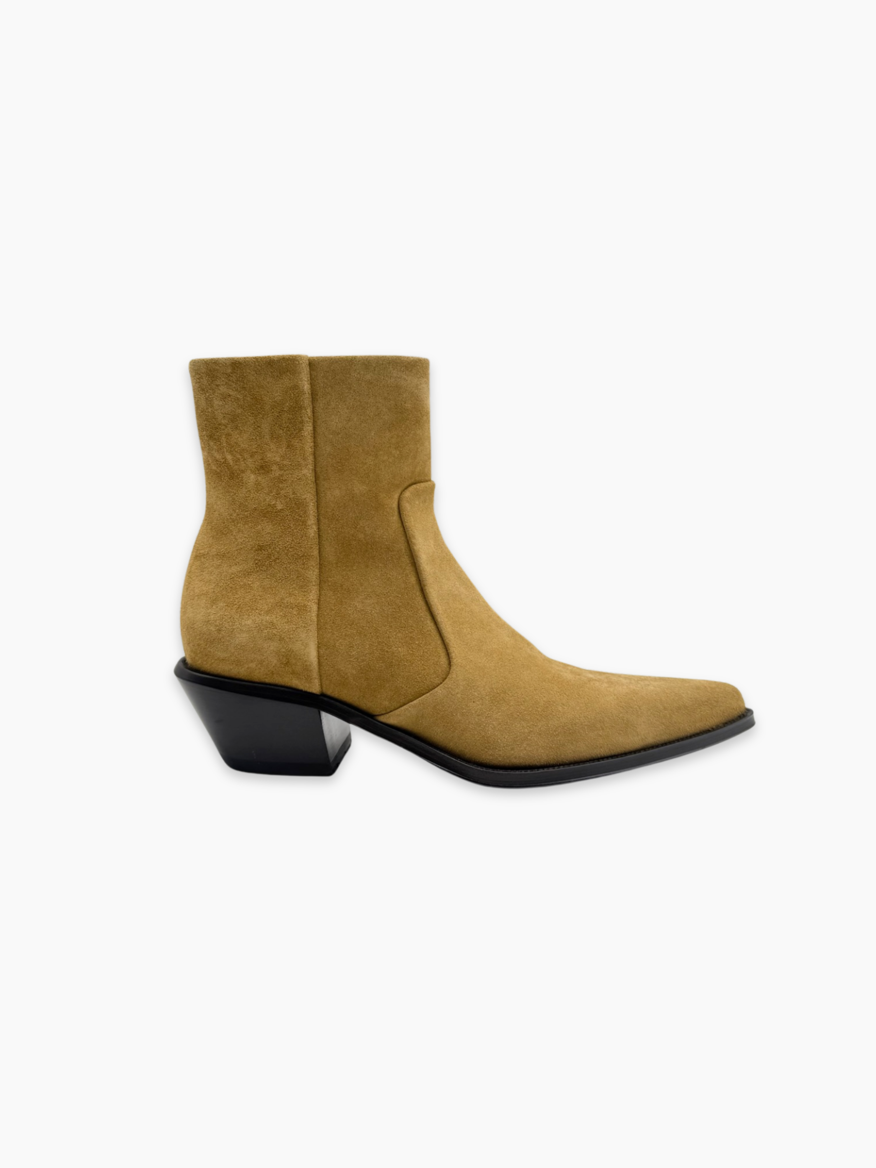 Stivaletti texani in camoscio beige chiaro vista frontale