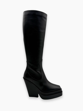Black Leather Wedge High Boots -  | dBlank