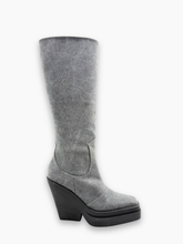 Stivali Alti In Denim Grigio Con Zeppa - Grigio | Qlhype