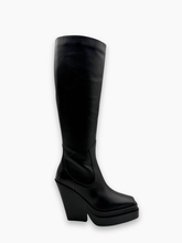 Black Leather Wedge High Boots -  | Qlhype