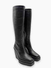 Black Leather Wedge High Boots -  | Qlhype